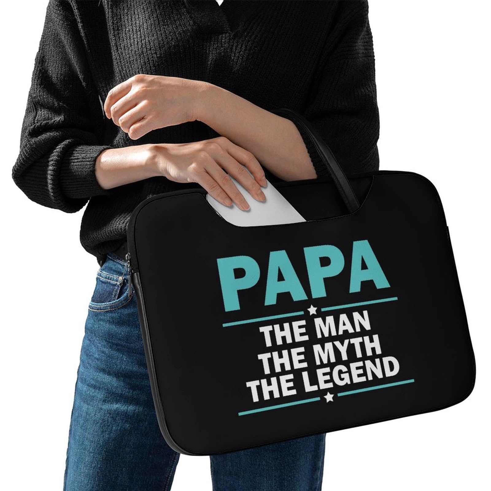 Papa The Man The Myth The Legend Slim Laptop Case - Premium Leather Briefcase & Computer Sleeve for MacBook, iPad - Perfect for Business, Travel & Office Use
