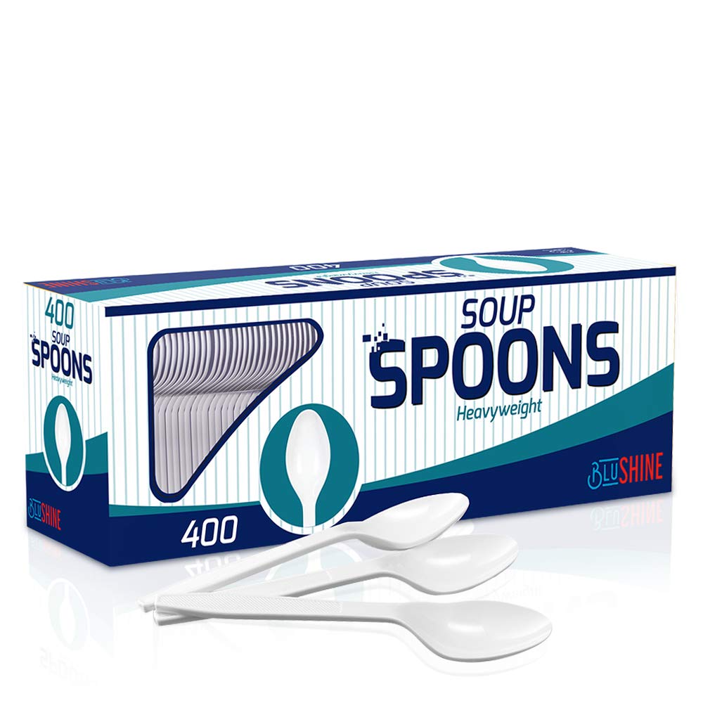 400-Pack Extra Heavyweight Disposable White Plastic Soup Spoons - Durable Catering Utensils for Parties, Restaurants & Events - Bulk Plastic Cutlery for Weddings, BBQs, Picnics & Family Gatherings