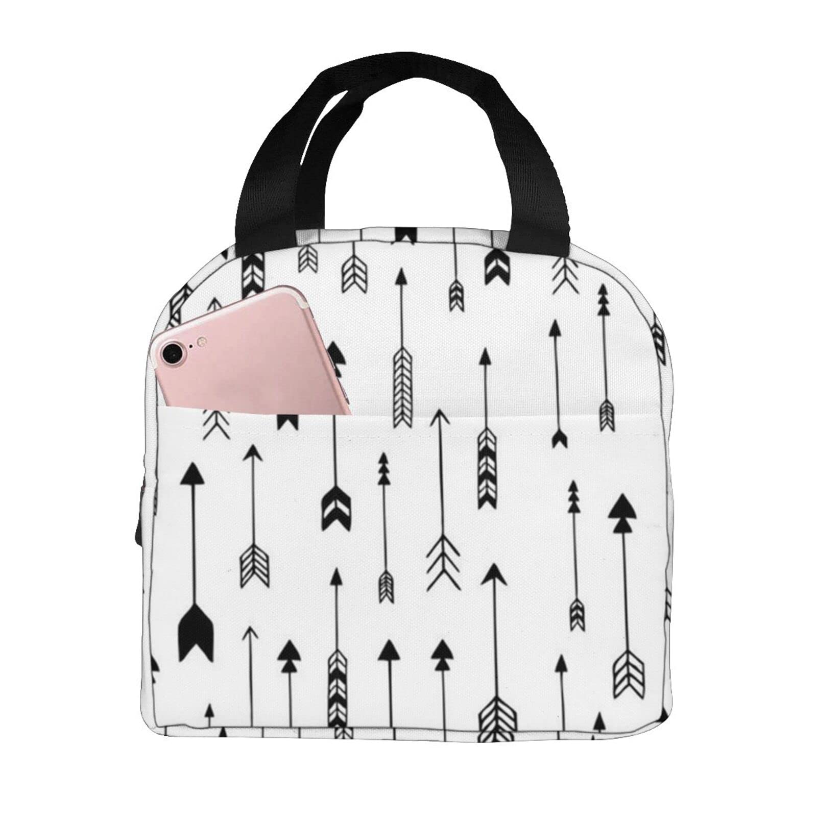 Insulated Lunch Box for Work & Travel - Reusable Black & White Snack Bag for Men, Women, Boys & Girls - Perfect for Office, School, Picnic & Outdoor Activities