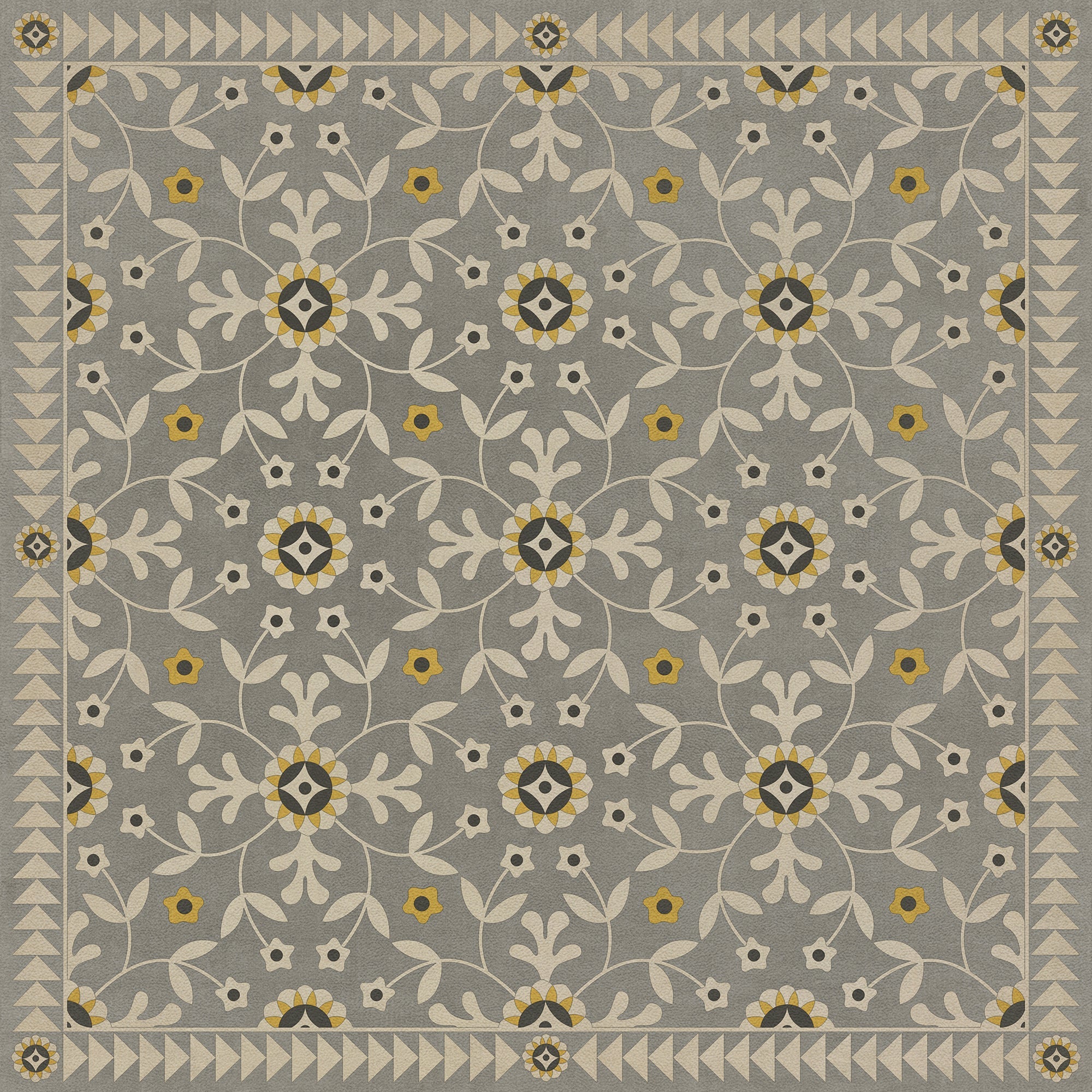 Whig Rose Folk Art Museum Vinyl Floor Cloth - Durable Non-Slip Rug for Living Room, Bedroom & Entryway