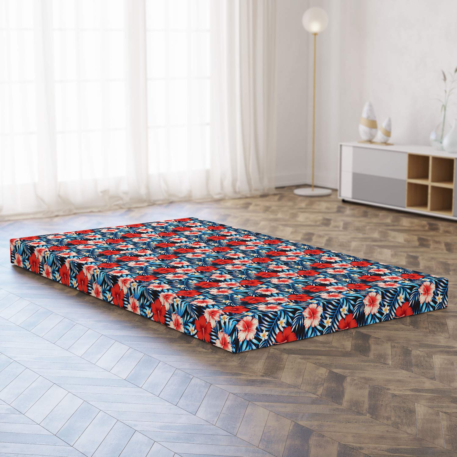 Ambesonne Tropical Foldable Mattress - Hibiscus Plumeria Design, 78.7