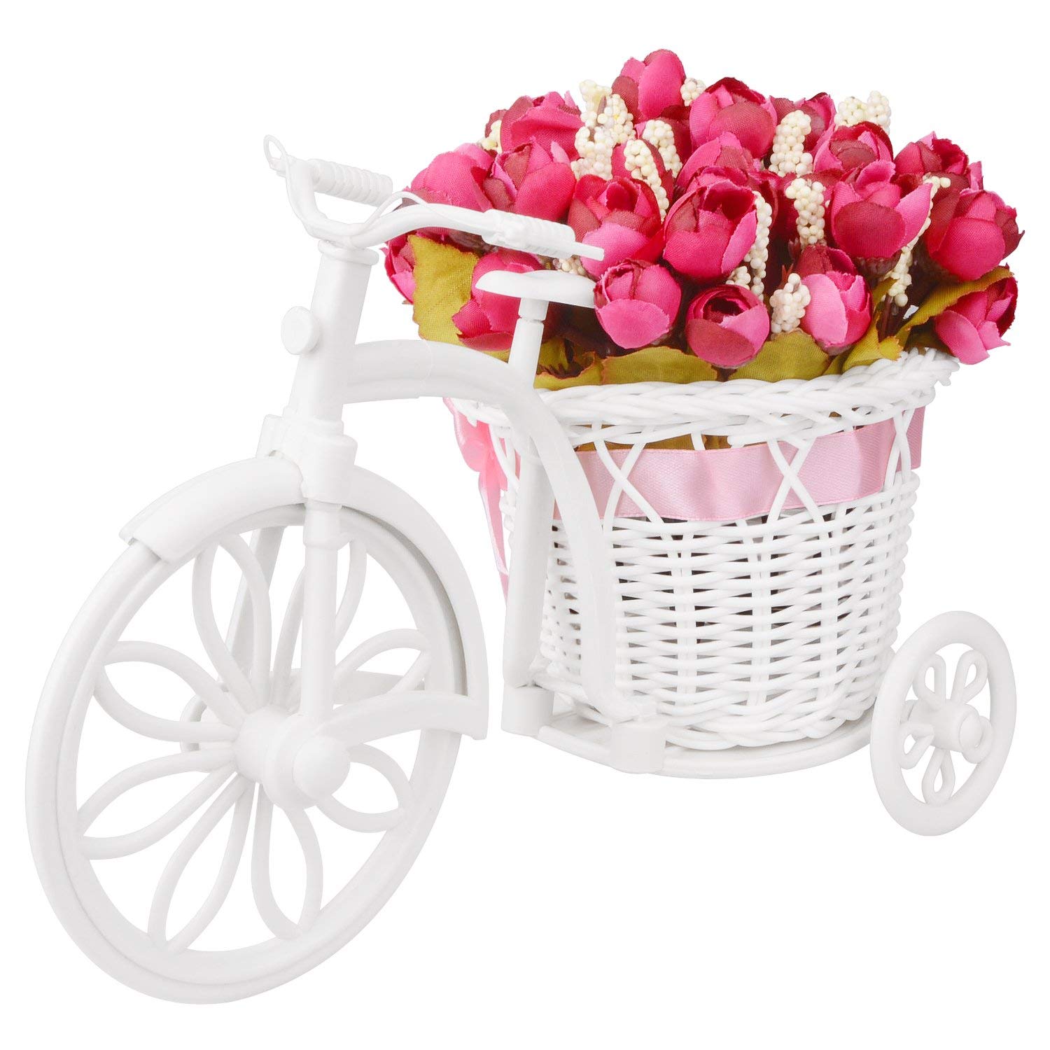 Vintage Bike Planter with Artificial Roses - Mini Garden Decor for Home, Wedding, Patio & Outdoor Décor | Perfect for Porch, Yard, and Special Events