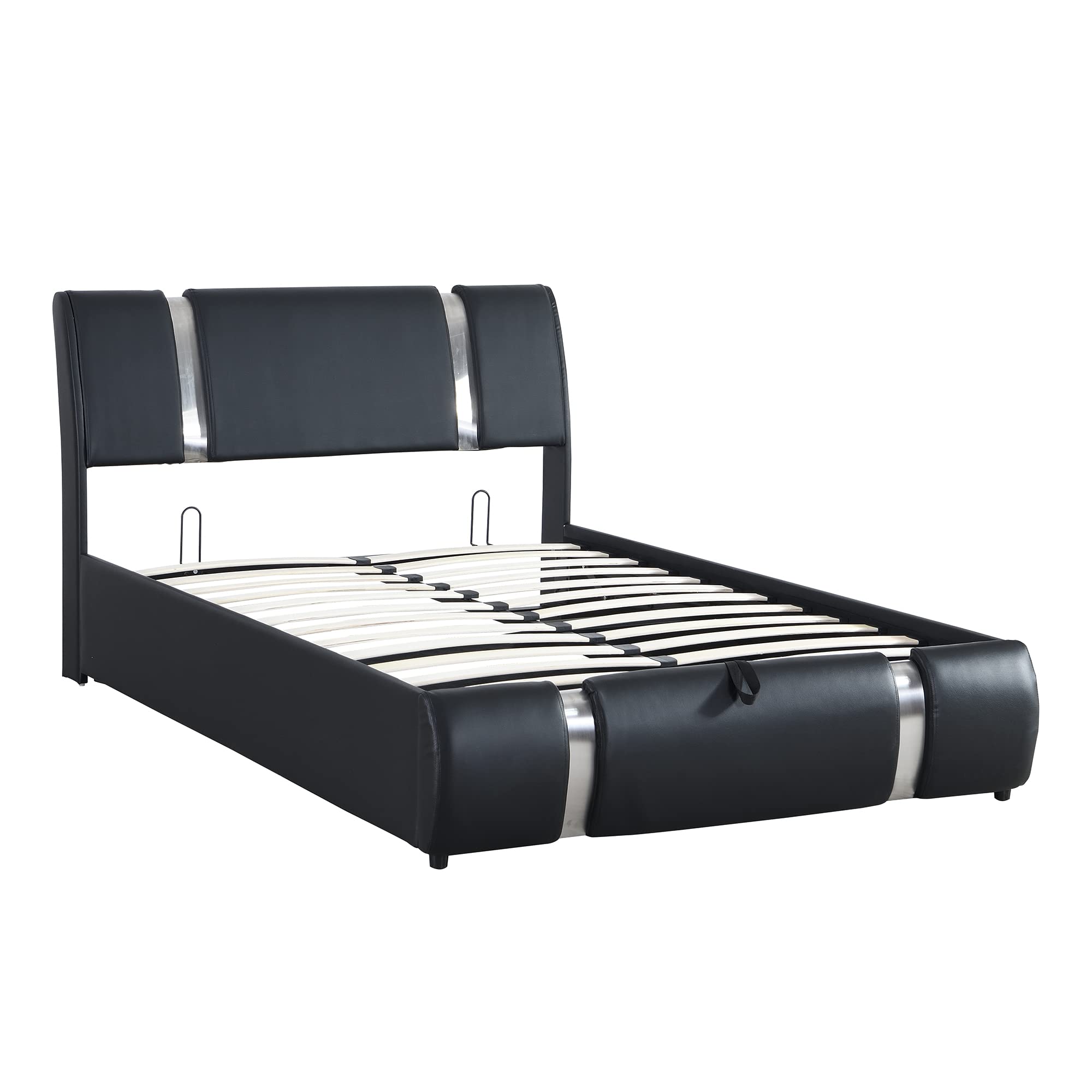 P PURLOVE Full Upholstered Faux Leather Platform Bed with Hydraulic Storage - Queen Size Bed Frame with Headboard & Wooden Slats, No Box Spring Needed (Black) - Perfect for Modern Bedrooms & Small Space Storage Solutions