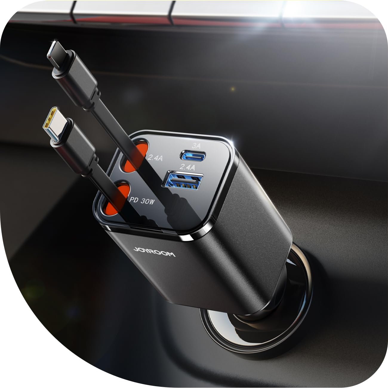69W 4-in-1 Retractable Car Charger with USB-C - Fast Charging Adapter for iPhone 16/15 Pro Max & Android - Compact Car Accessory for Road Trips & Daily Commute [Black]