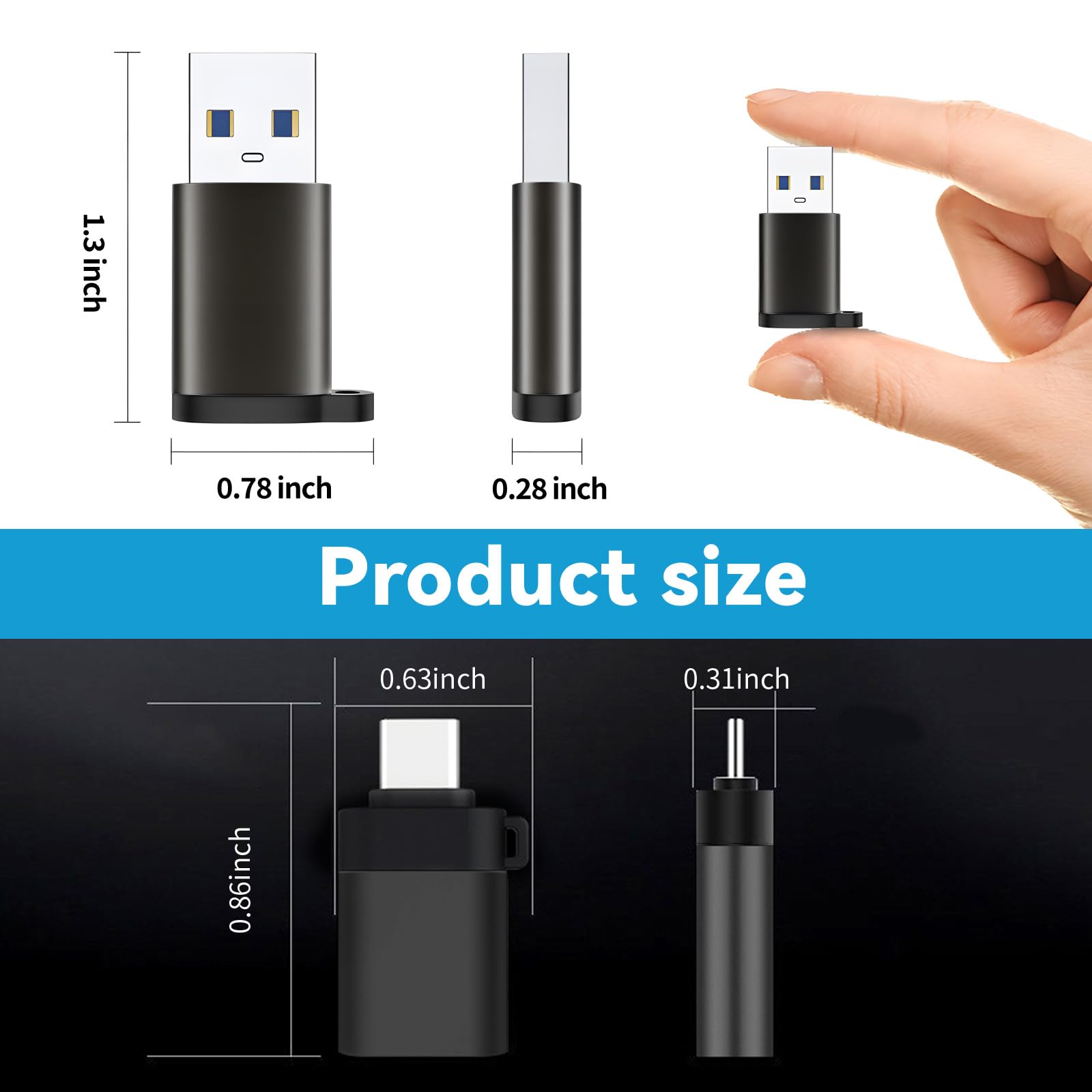4 Pack USB to USB C Adapter Set - 2x Type C Female to USB A Male + 2x USB C Male to USB 3.0 Female OTG Converter - Compatible with iPhone 16/15/14/13 Pro Max, Apple Watch Ultra 8/9, AirPods, Samsung Galaxy S24 - Perfect for Charging, Data Transfer & Device Connectivity (Black)
