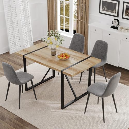 Wooden Table + Rounded Spoon Dark Grey Chairs