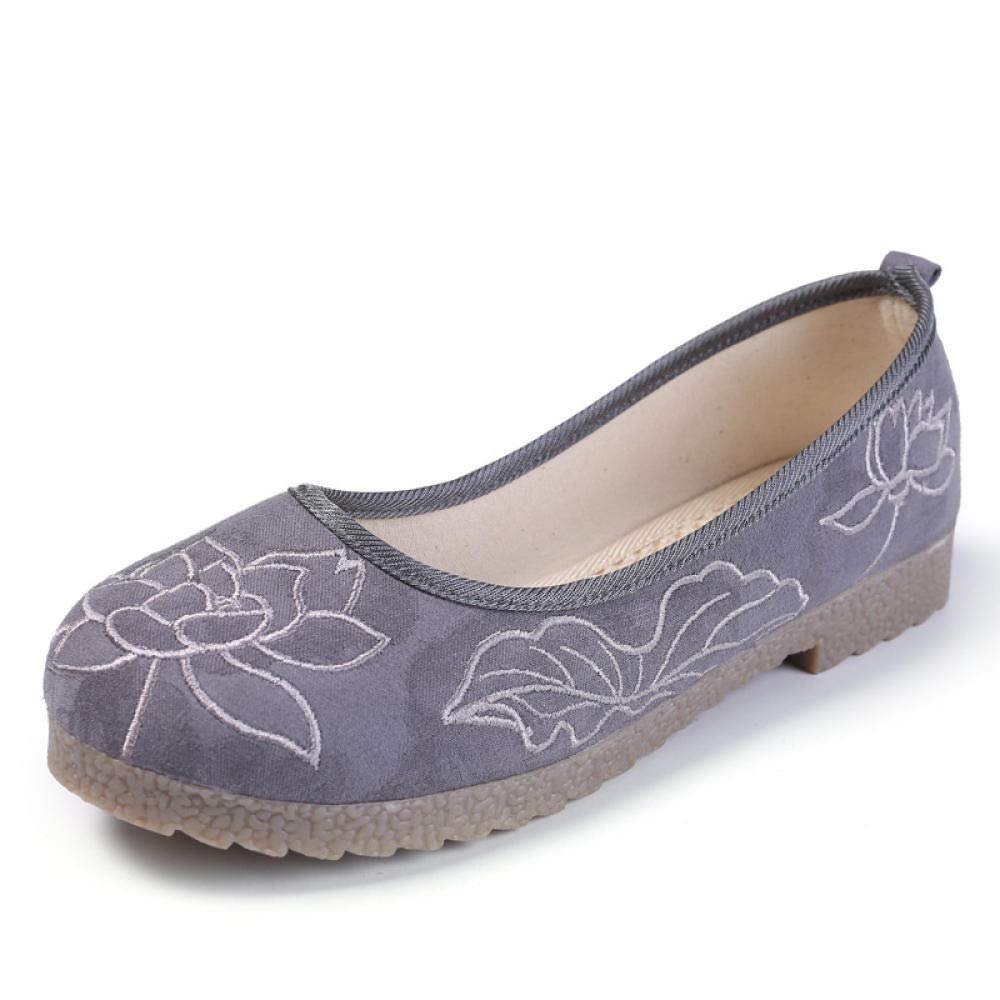AAUU Women's Embroidered Ethnic Style Old Beijing Cloth Shoes - Comfortable Square Dance Shoes for Women (Gray, Size 7) | Perfect for Cultural Performances, Traditional Events & Casual Wear