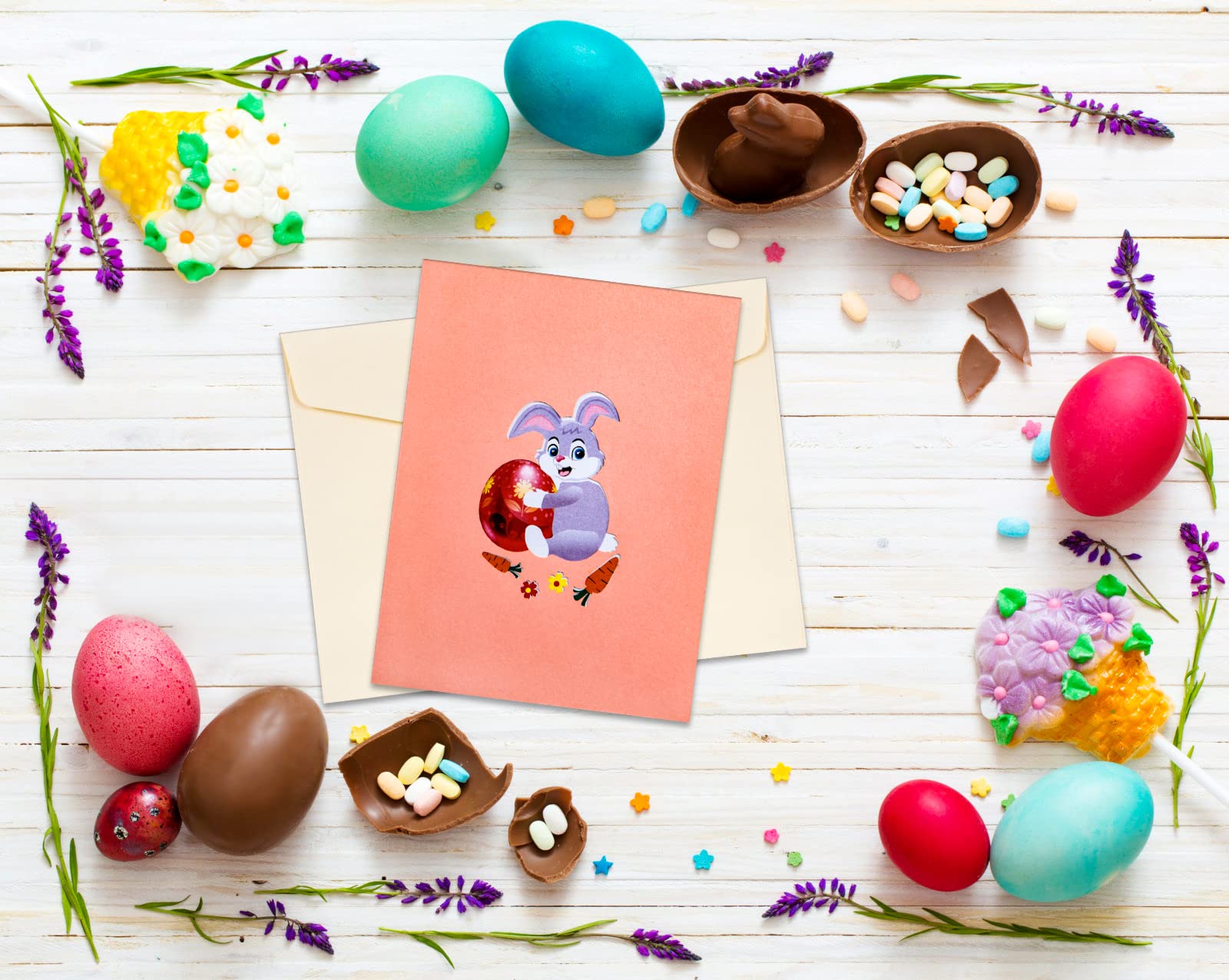 FLYAB 3D Easter Pop Up Greeting Card - Funny Bunny & Eggs Design with Envelope | Spring Festival Gift for Kids, Children, Boys, Girls, Grandsons & Granddaughters | Perfect for Easter Celebrations, Birthday Surprises & Holiday Greetings