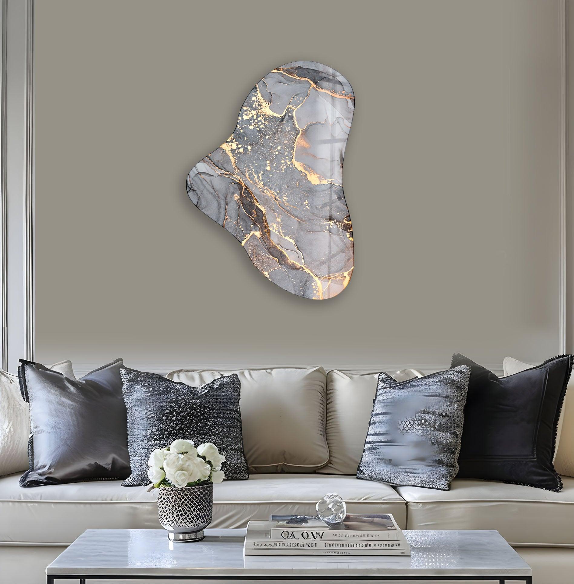 Abstract Grey Asymmetrical Glass Wall Art - Modern Home Decor for Living Room, Bedroom & Office | Unique Handmade Contemporary Art Piece
