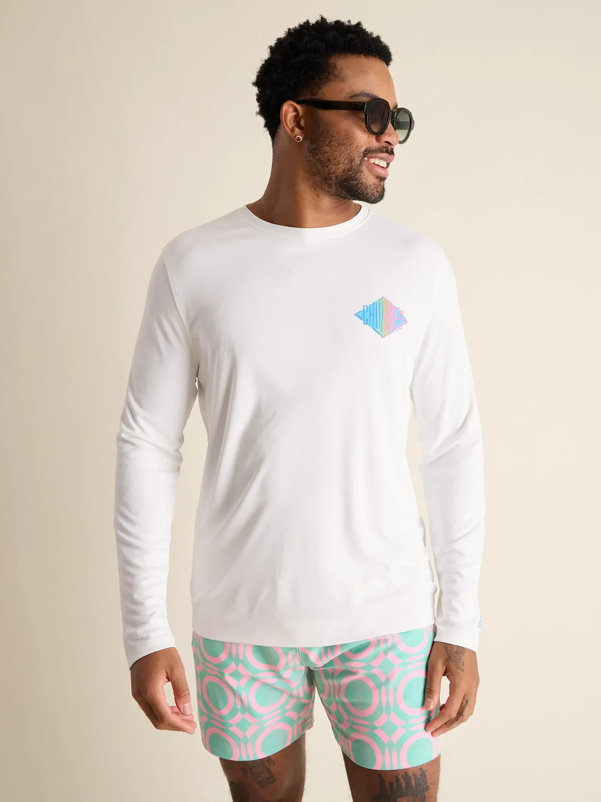 Chubbies Reflective Long Sleeve Sun Protection Crew Neck T-Shirt for Men - Pure White | UV Blocking Shirt for Outdoor Activities, Running & Hiking