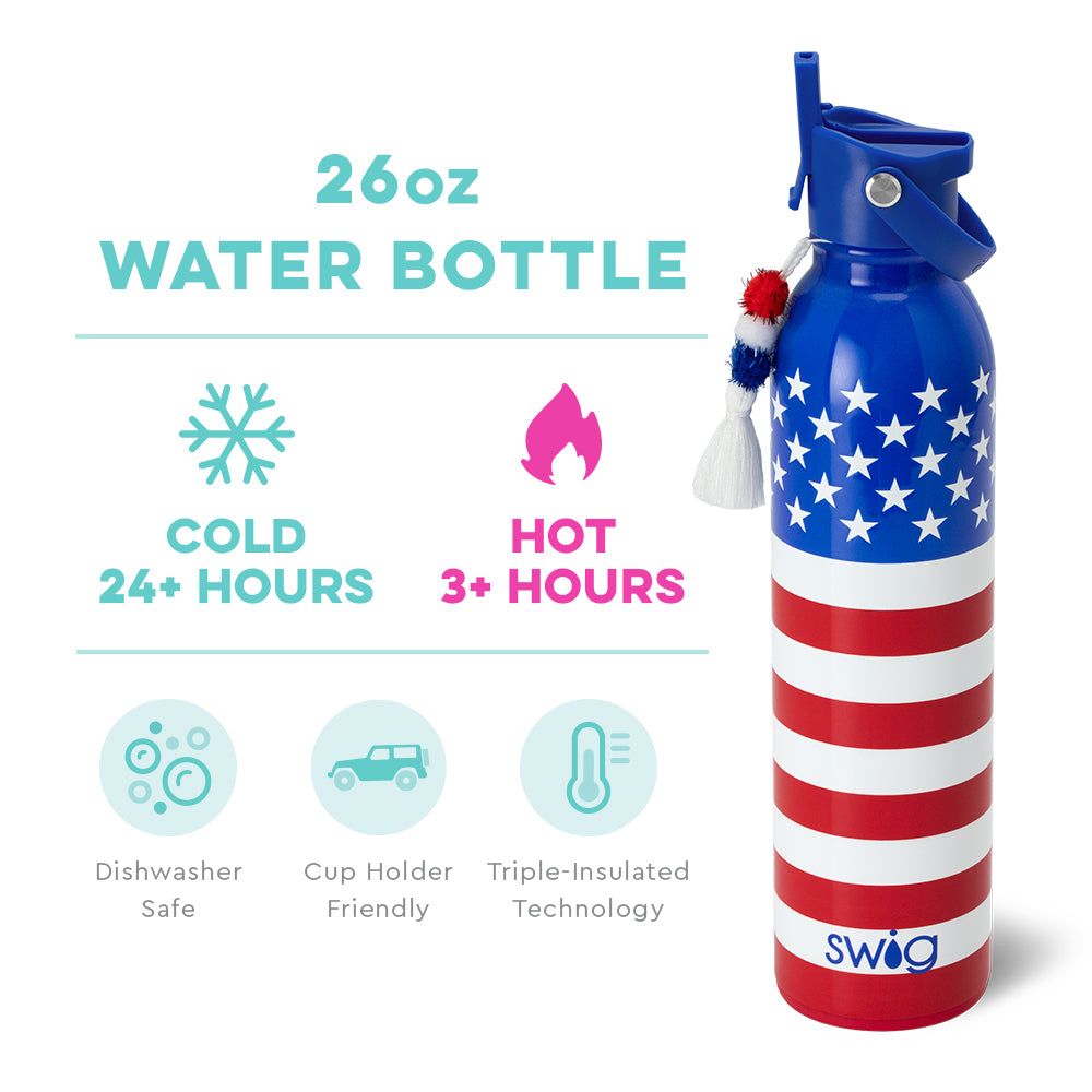 Swig Life All American Flip + Sip 20oz Insulated Water Bottle - Leakproof Stainless Steel Tumbler for Coffee, Tea & Cold Drinks - Perfect for Gym, Office & Outdoor Adventures