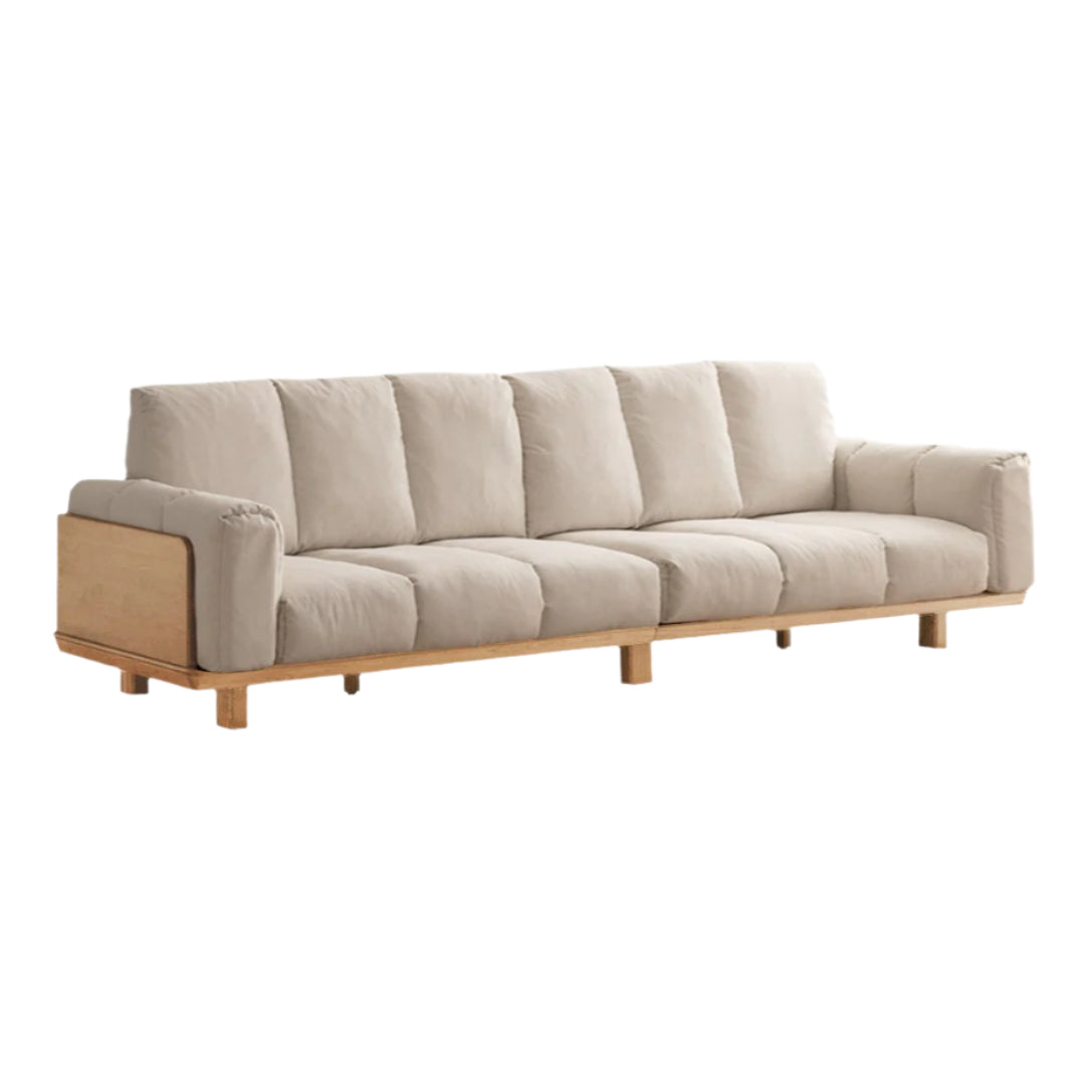 129.1x35.4x36.2 inch / 328x90x92 cm / natural wood color / ash sofa imitation cotton and linen gravel white
