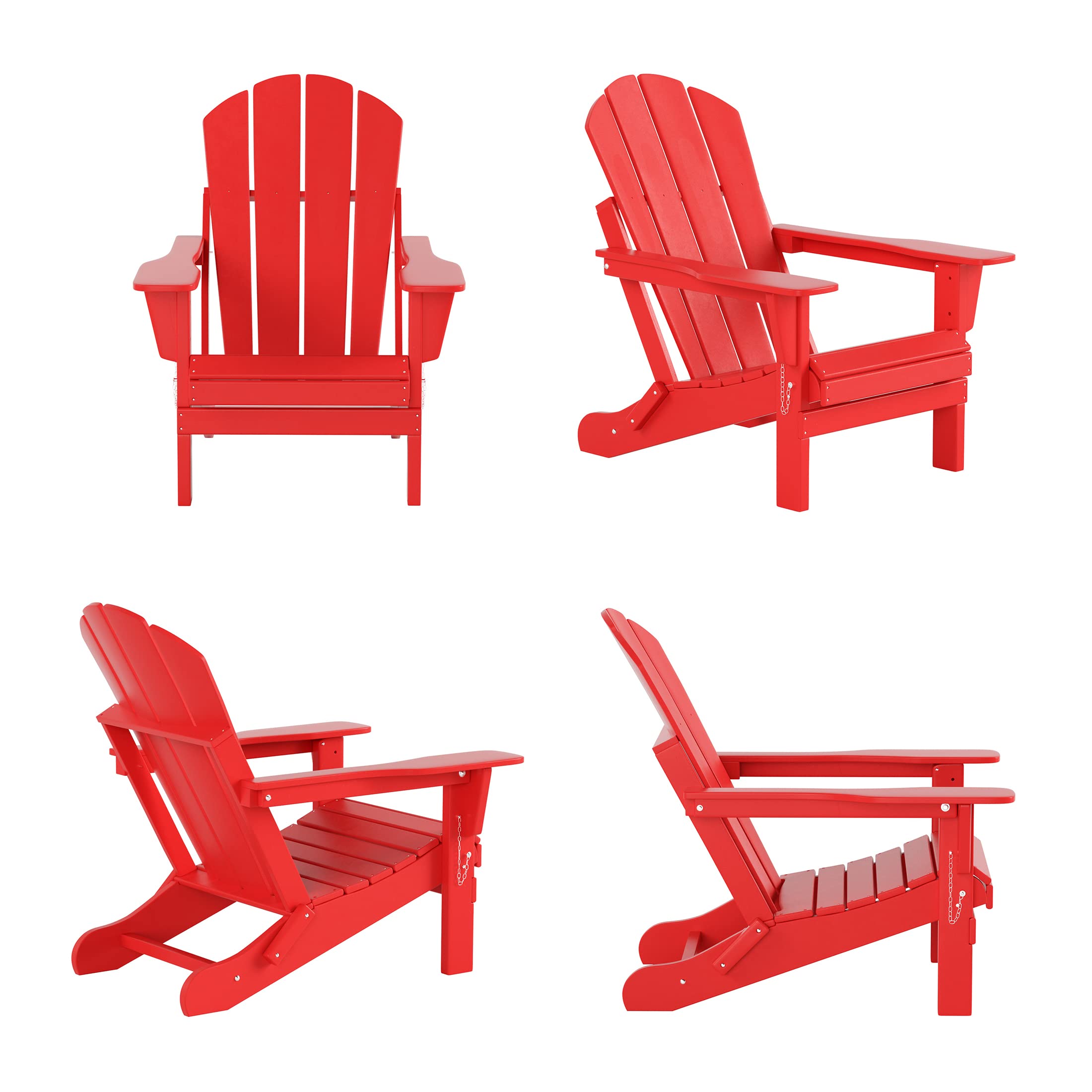 WestinTrends Malibu 2-Piece Outdoor Adirondack Chair Set with Ottoman - All-Weather Poly Lumber Folding Patio Chairs for Poolside, Garden, Backyard & Beach Relaxation - Durable Red Lounge Furniture for Outdoor Living Spaces