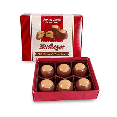 Anthony Thomas Great Tasting Peanut Butter & Milk Chocolate Buckeyes - 6 Count Box | Delicious Ohio-Made Candy | Perfect for Holiday Gifts, Party Favors & Office Treats