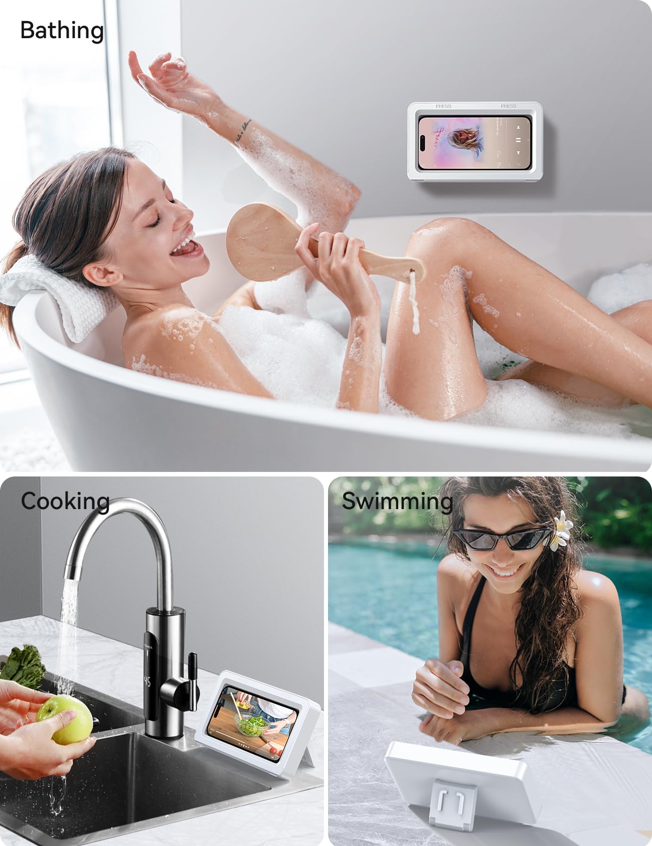 JOYROOM Waterproof Shower Phone Holder - 480° Adjustable Rotation, Anti-Fog Bathroom Phone Mount Stand for iPhone Samsung 4-7