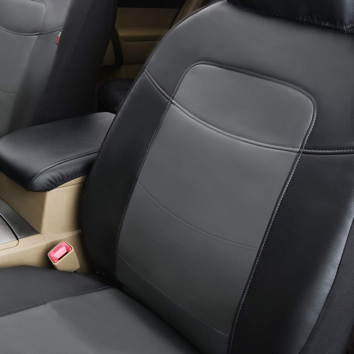 Premium Leather Car Seat Covers for 2 Front Seats - Waterproof, Black with Gray (Middle Gray) - Perfect for SUVs, Trucks & Sedans - Protects Seats from Spills, Pets & Wear