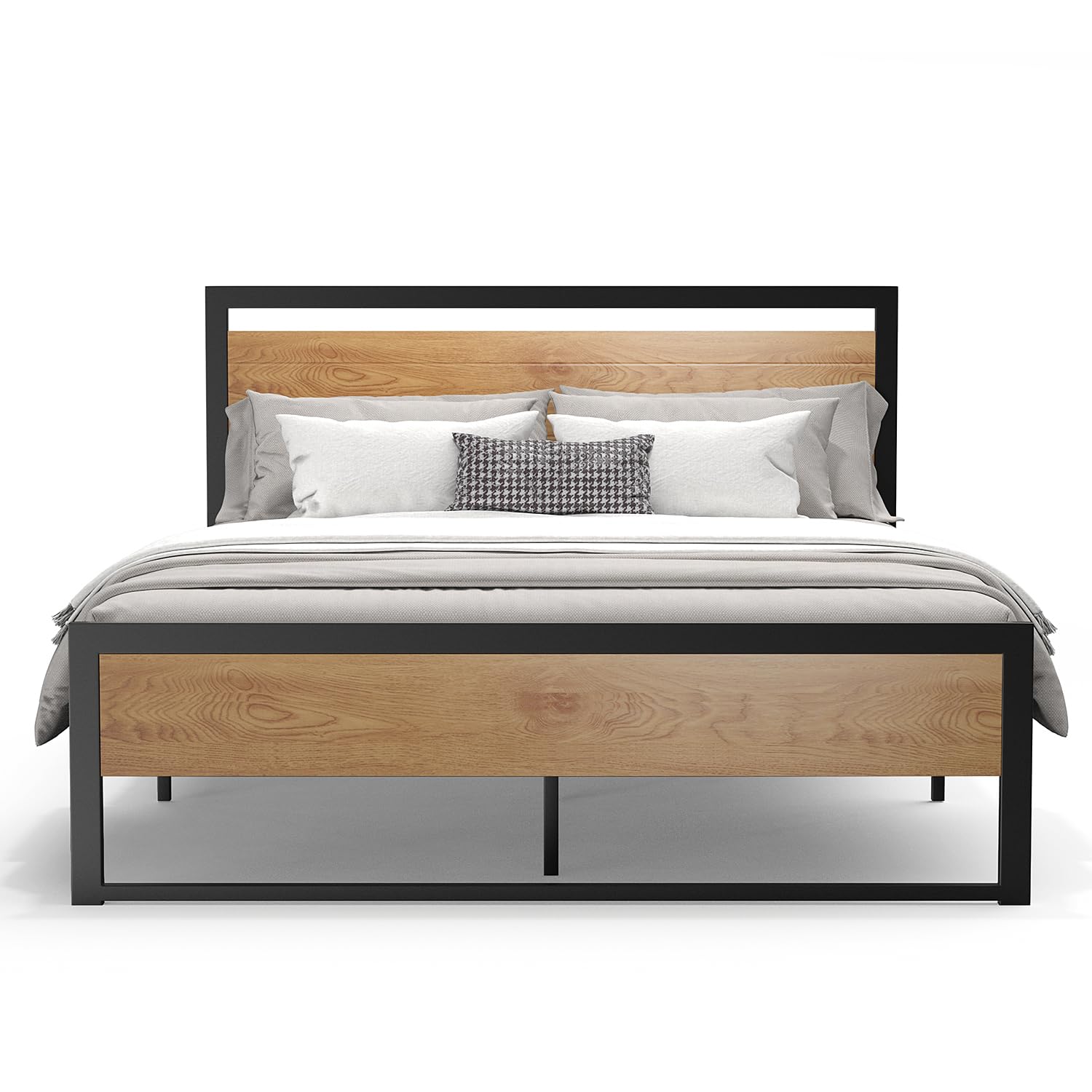 BONSOIR King Size Bed Frame - Sturdy Steel Platform with Wooden Headboard & Footboard, Heavy Duty Support for Master Bedroom - Perfect for Home, Apartment, and Guest Room Use