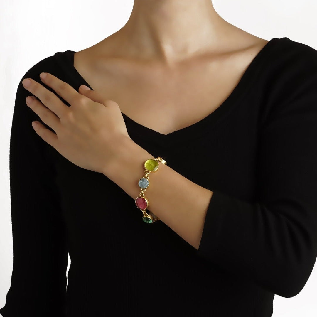 Elizabeth Locke Pastel Venetian Glass Intaglio Link Bracelet - Elegant Beaded Jewelry for Women | Perfect for Weddings, Parties & Special Occasions