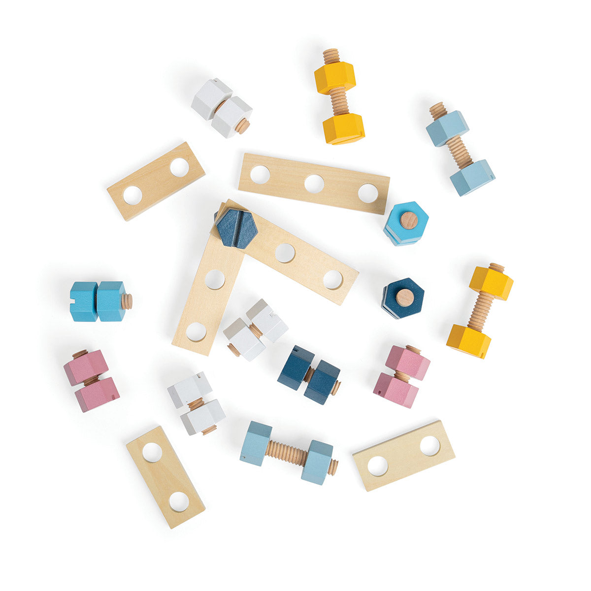 Bigjigs Toys Wooden Crate of Nuts & Bolts - Educational STEM Building Set for Kids - Perfect for Preschool Learning & Fine Motor Skills Development