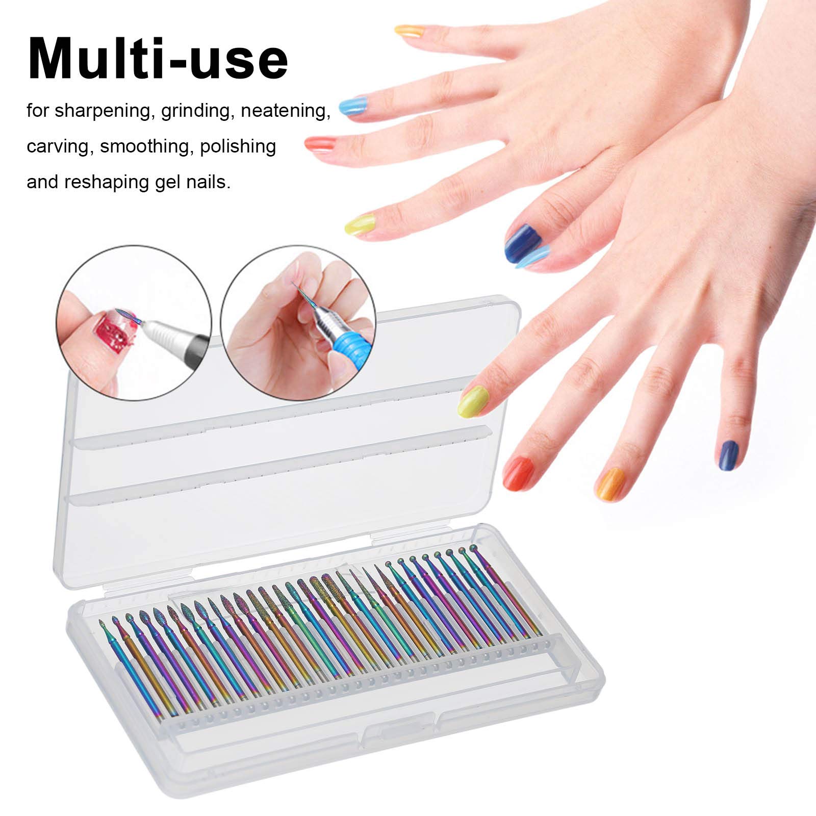 30Pcs Rotary Nail Drill Bit Set - Rainbow Coated Tungsten Carbide Burrs for Professional Manicure & Pedicure | Nail Cutter, Cuticle Trimmer & Nail Files for Drill Machine | Perfect for Salon, Home & DIY Nail Care