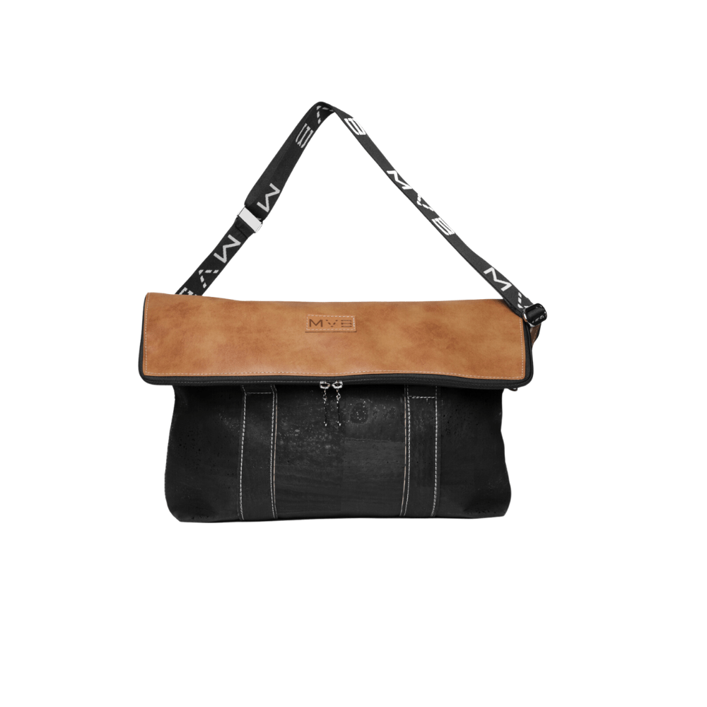 Vegan Cork Messenger Bag for Women & Men - Versatile & Stylish The Versa Flop in Black & Camel - Perfect for Work, Travel & Everyday Use
