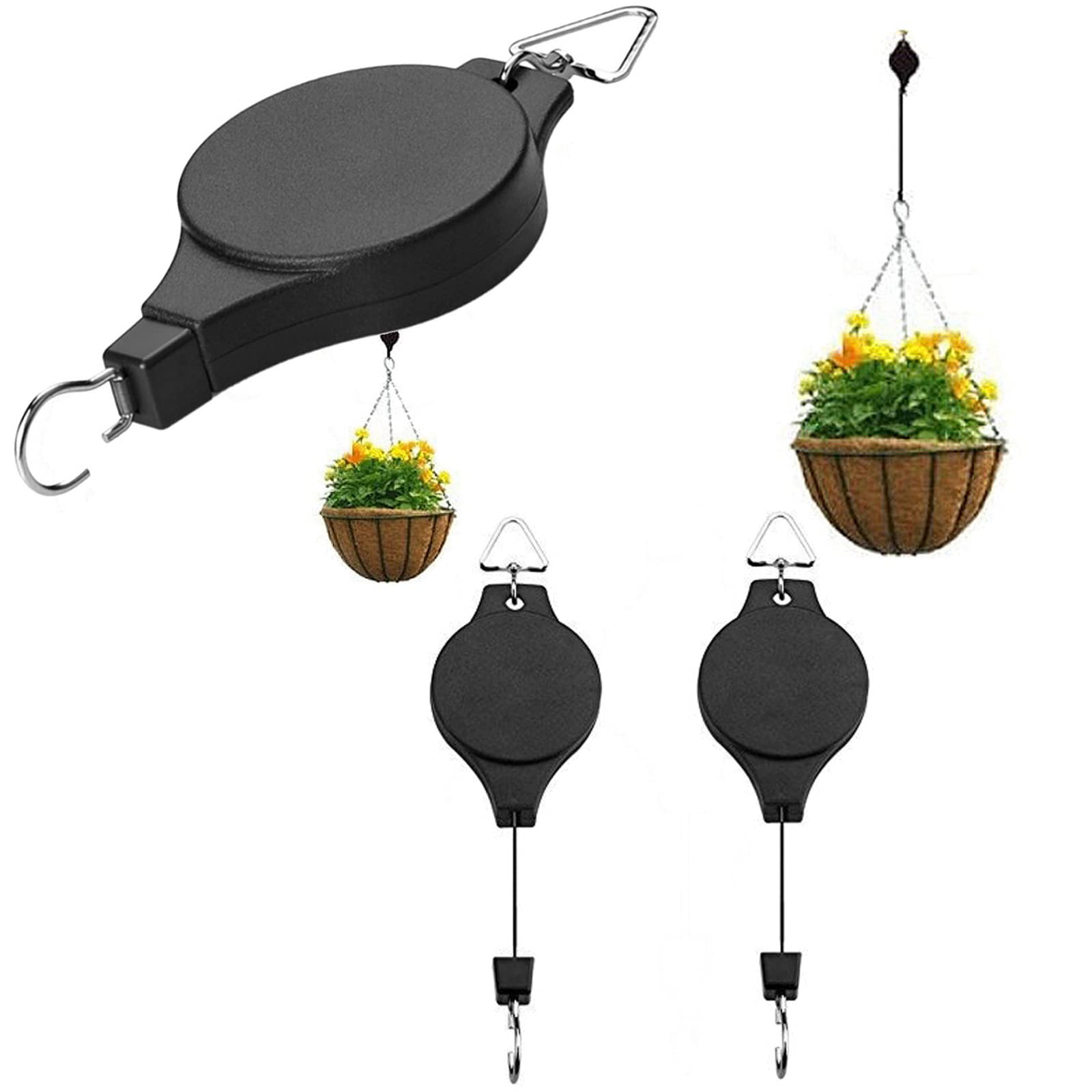 Retractable Plant Hooks with Pulley - 2 Pack Hanging Basket Hangers for Garden, Pots & Bird Feeders - Perfect for Indoor & Outdoor Plant Display & Organization
