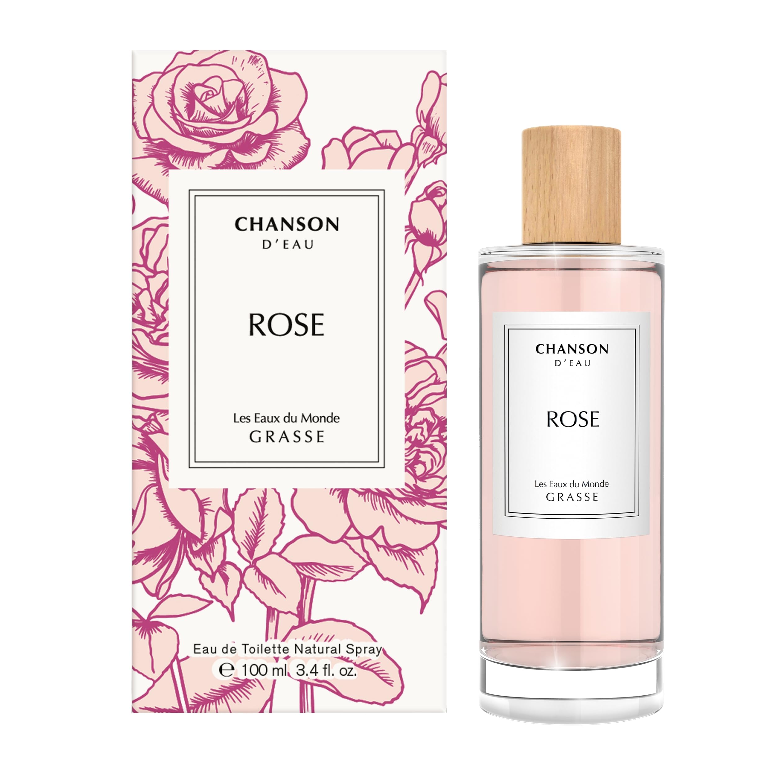 Chanson Rose Eau de Toilette 3.4 fl oz for Women - Floral Perfume with Lychee, Rose & Oak Moss Notes - Long Lasting Everyday Fragrance - Travel Size Bottle - Perfect for Work, Date Night & Special Occasions