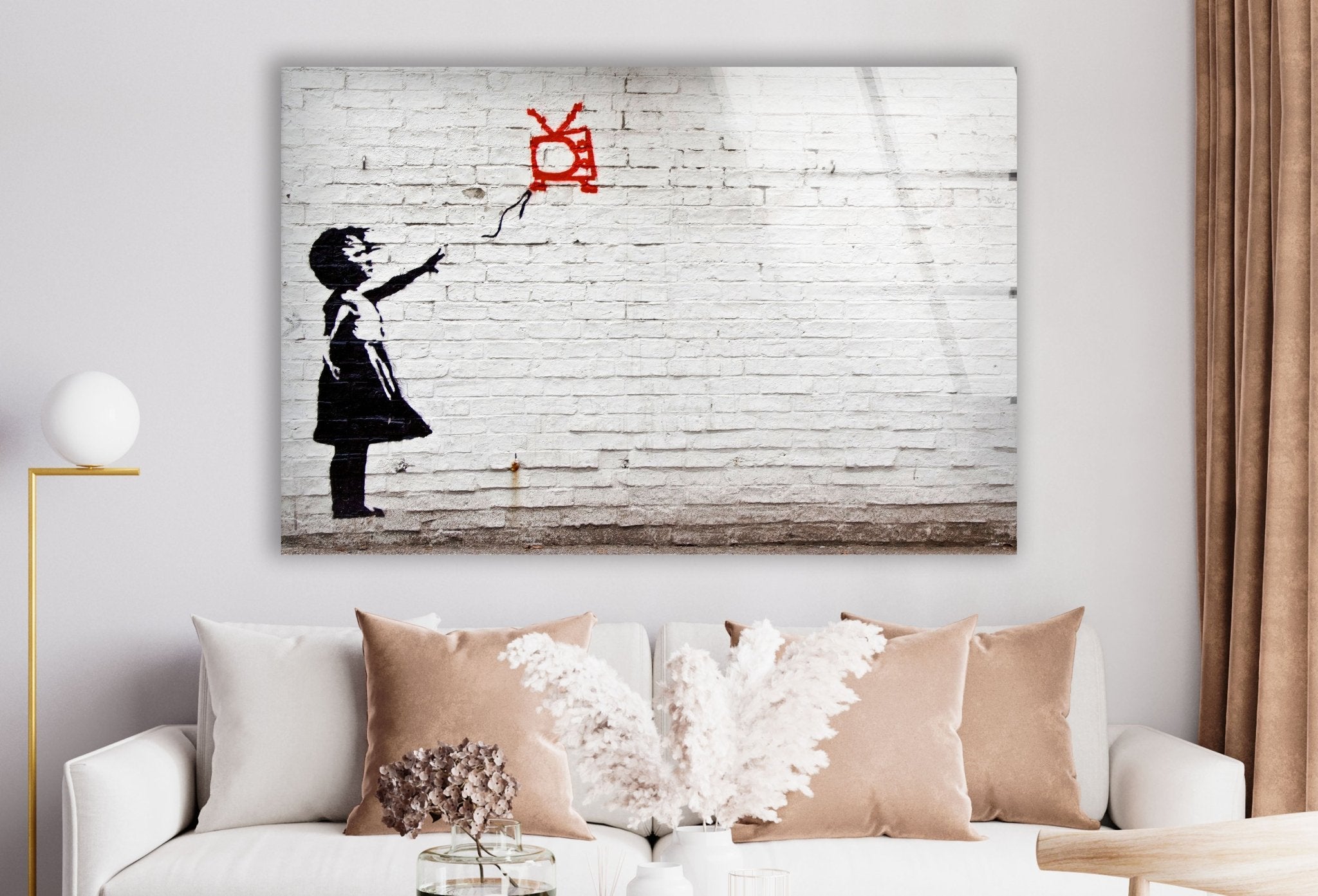 Banksy Kite Girl Glass Wall Art - Stunning Home Decor for Living Room, Bedroom & Office - Modern Framed Glass Print for Urban Art Lovers