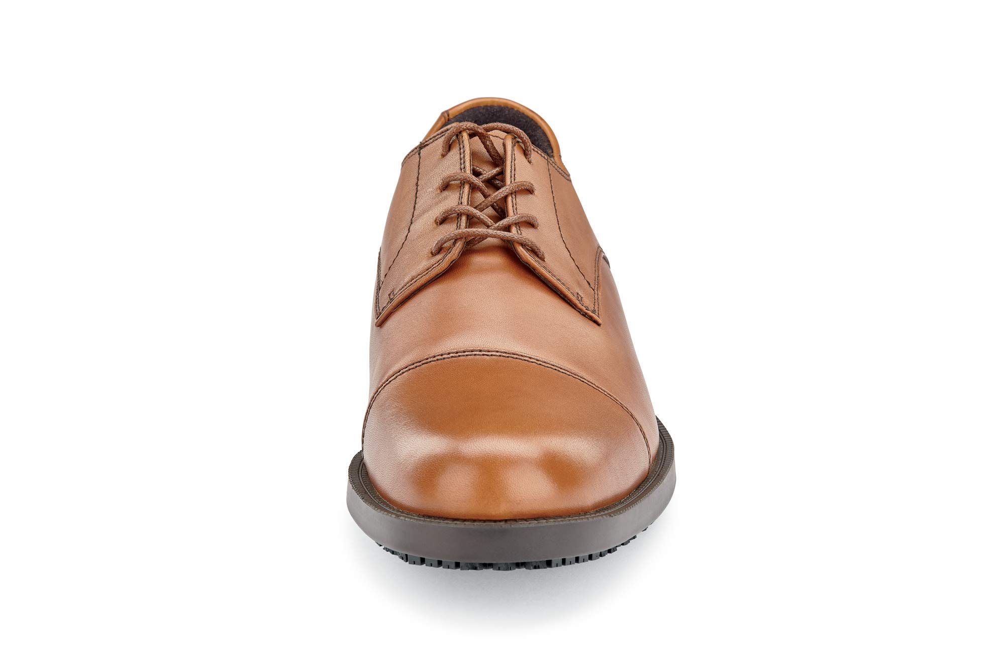 Slip Resistant Men's Soft Toe Uniform Dress Work Shoes - Waterproof Brown Leather Safety Shoes for Restaurant, Hospitality & Healthcare Workers - Size 11 US - Comfortable Non-Slip Professional Footwear