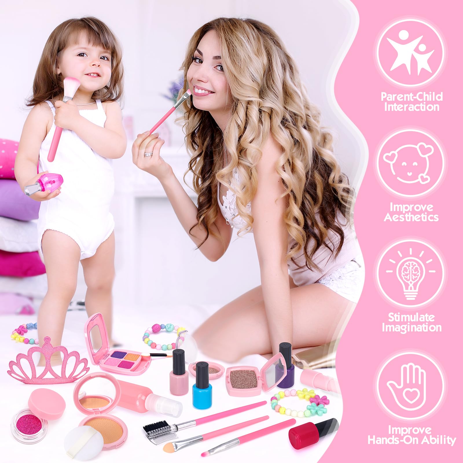 Unicorn Pretend Makeup Kit for Toddlers & Kids - Safe Non-Toxic Play Makeup Set with Cosmetic Bag - Perfect Birthday Christmas Gift for Girls Ages 3 4 5 6 7+ - Fun Role Play Dress Up & Imaginative Play Toy