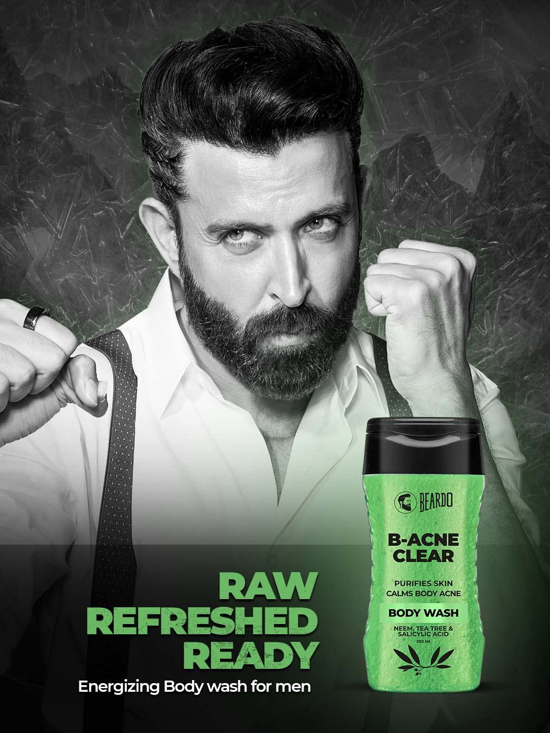 Beardo Body Acne Clear Body Wash for Men 200ml - Neem, Tea Tree & Salicylic Acid Formula for Clean Skin | Treats Body Acne & Purifies Skin | B-acne Solution | Perfect for Gym, Travel & Daily Shower Routine