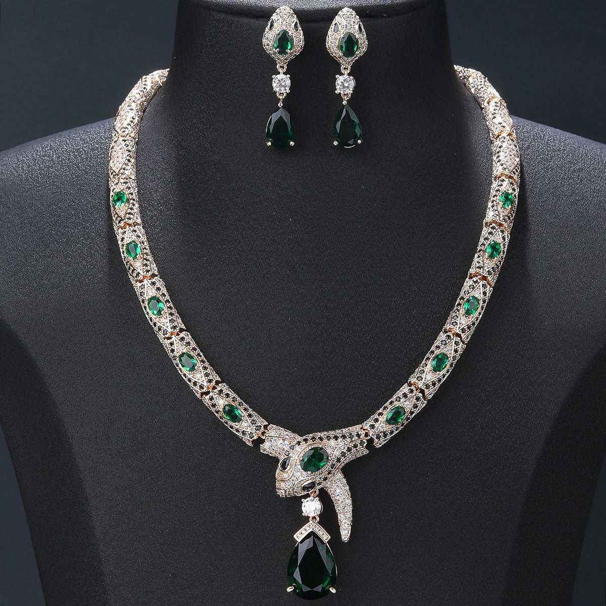 Luxury Cubic Zirconia Snake Necklace & Earrings Set for Women - Elegant Animal Jewelry for Parties, Weddings & Evening Events - Fashion Costume Accessories CN11429