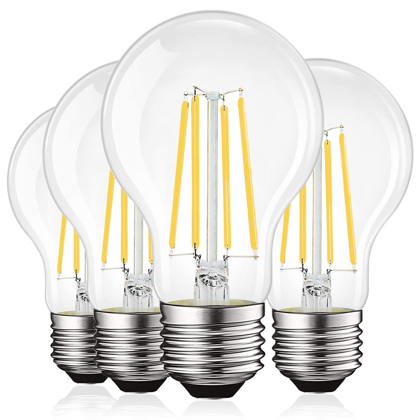 LUXRITE Vintage A19 LED Light Bulbs 100W Equivalent, 1600 Lumens, 5000K Bright White, Dimmable Edison Bulbs, 12W, Damp Rated, UL Listed, Clear Glass Filament, E26 Base (4 Pack) - Perfect for Restaurants, Cafes, and Home Decor Lighting