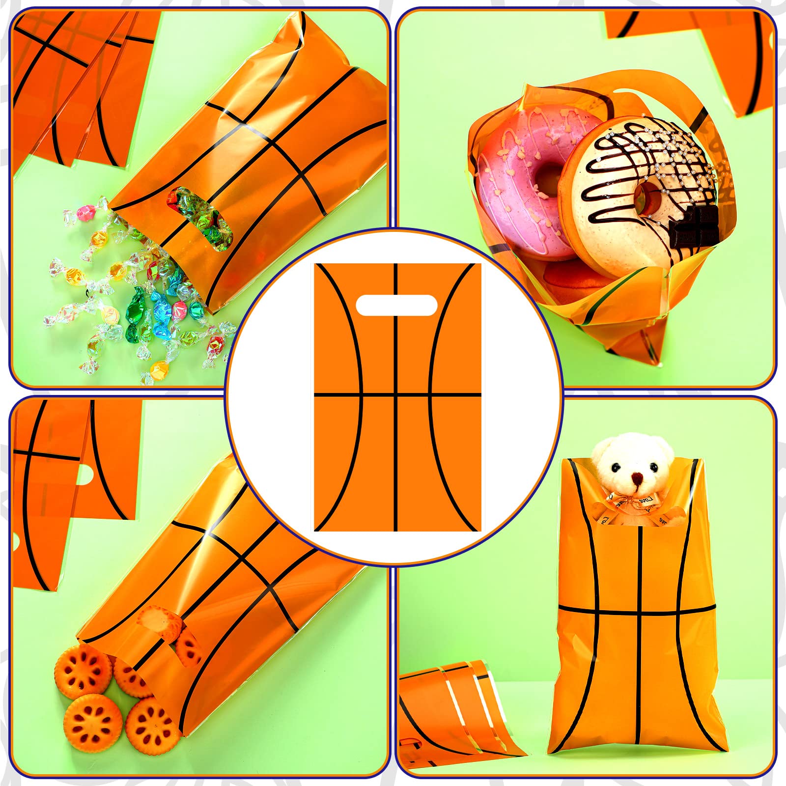 50 Pack Basketball Party Favor Bags - 6.4x10 Inch Plastic Goodie Bags for Candy, Treats & Gifts | Perfect for Kids Birthday Parties, Sports Themed Events & Team Celebrations