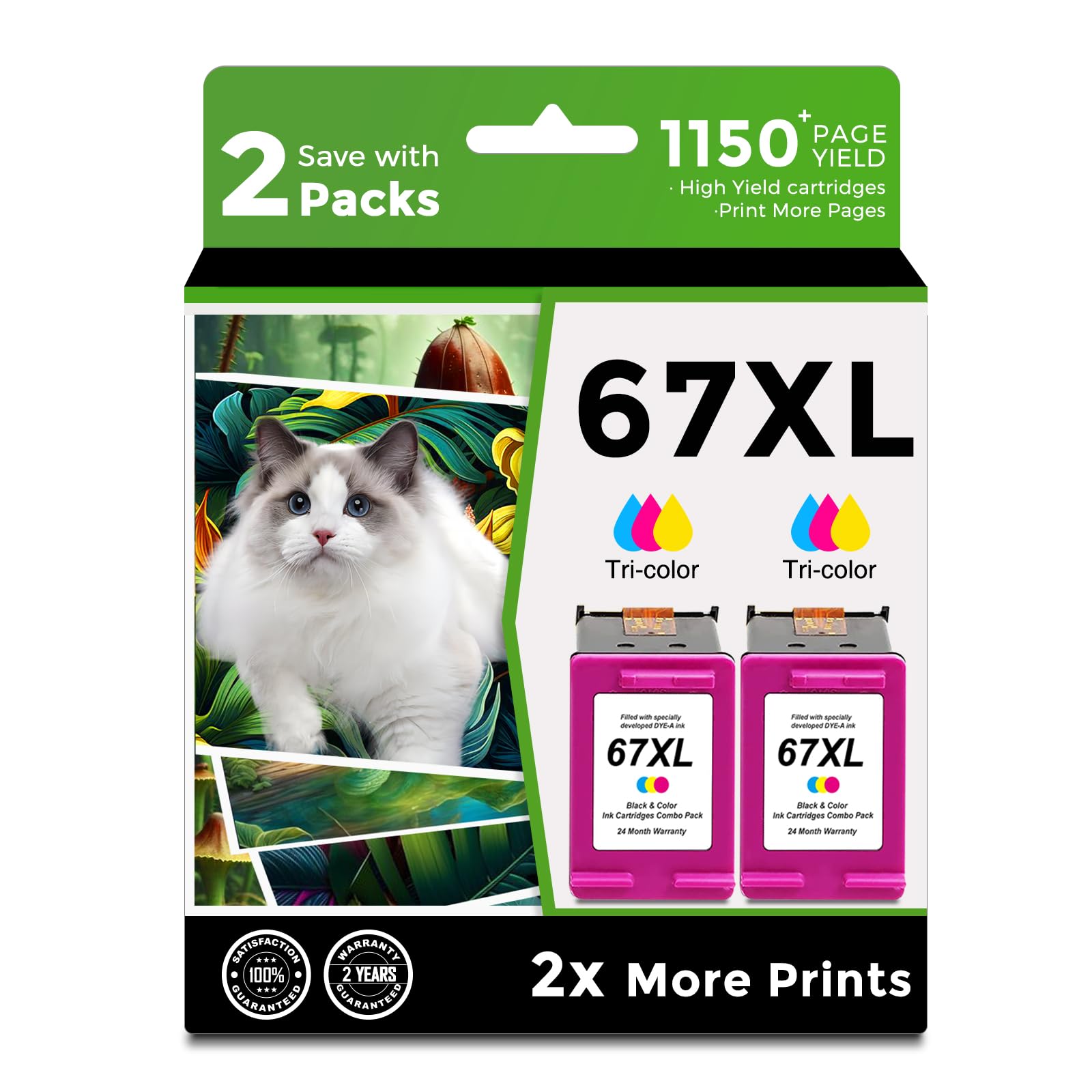 Ankink Remanufactured HP 67XL Ink Cartridge Replacement (2-Pack, Color) - Compatible with HP 4100, 6000, 2700 Series & More Printers - Perfect for Home Office Printing, School Projects & Small Business Documents