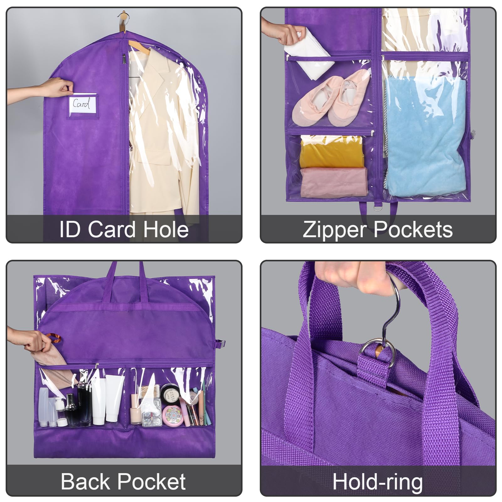 Zilink Clear Dance Costume Garment Bag for Teen Girls - 5 Zipper Pockets, Durable Dance Competition & Theatre Storage Organizer for Cheerleading, Ballet, and Dance Class Essentials