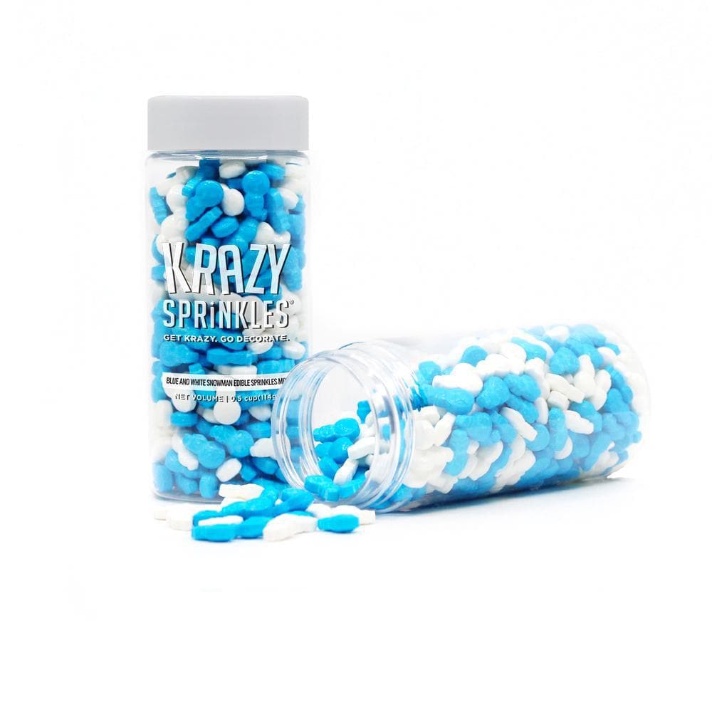 Blue and White Snowman Edible Sprinkles for Baking - Christmas Cookie Decorations, Cupcake Toppers, Holiday Dessert Garnish