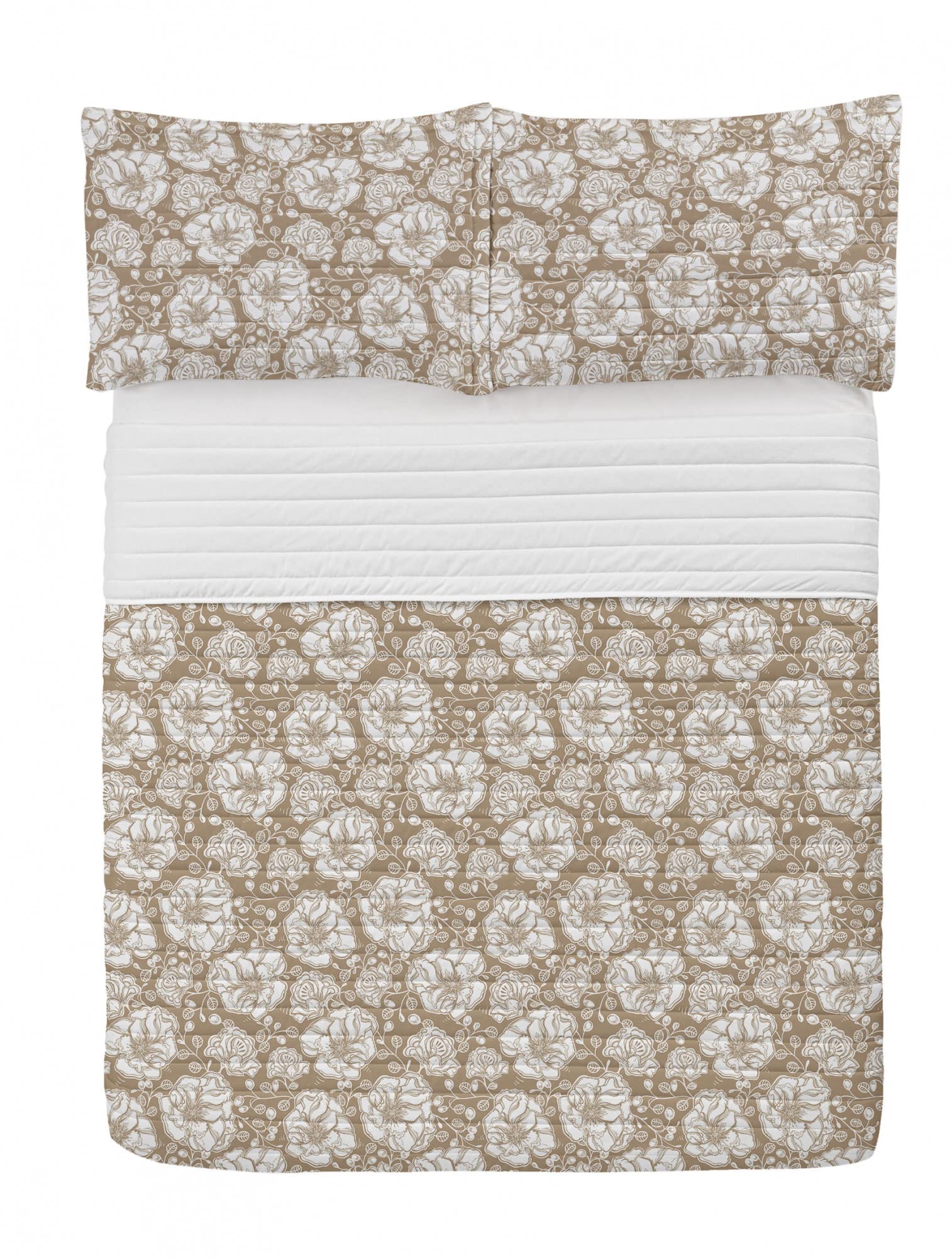 Ambesonne Vintage Floral Microfiber Bedspread Set - Queen Size Camel White | Soft Summer Berries Retro Hand-Drawn Design with Pillow Shams & Comforter | Perfect for Master Bedroom, Guest Room & Bohemian Home Decor