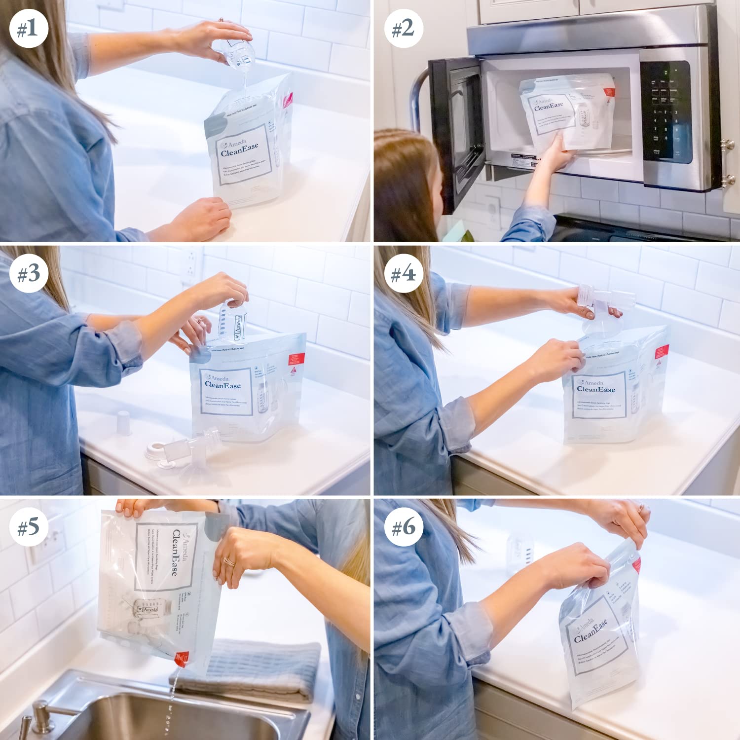 Ameda CleanEase Microwave Steam Sanitizer Bags - 7 Pack | Breast Pump Parts & Baby Bottle Sterilizer Bags | Quick & Safe Sanitization for Nursing Accessories
