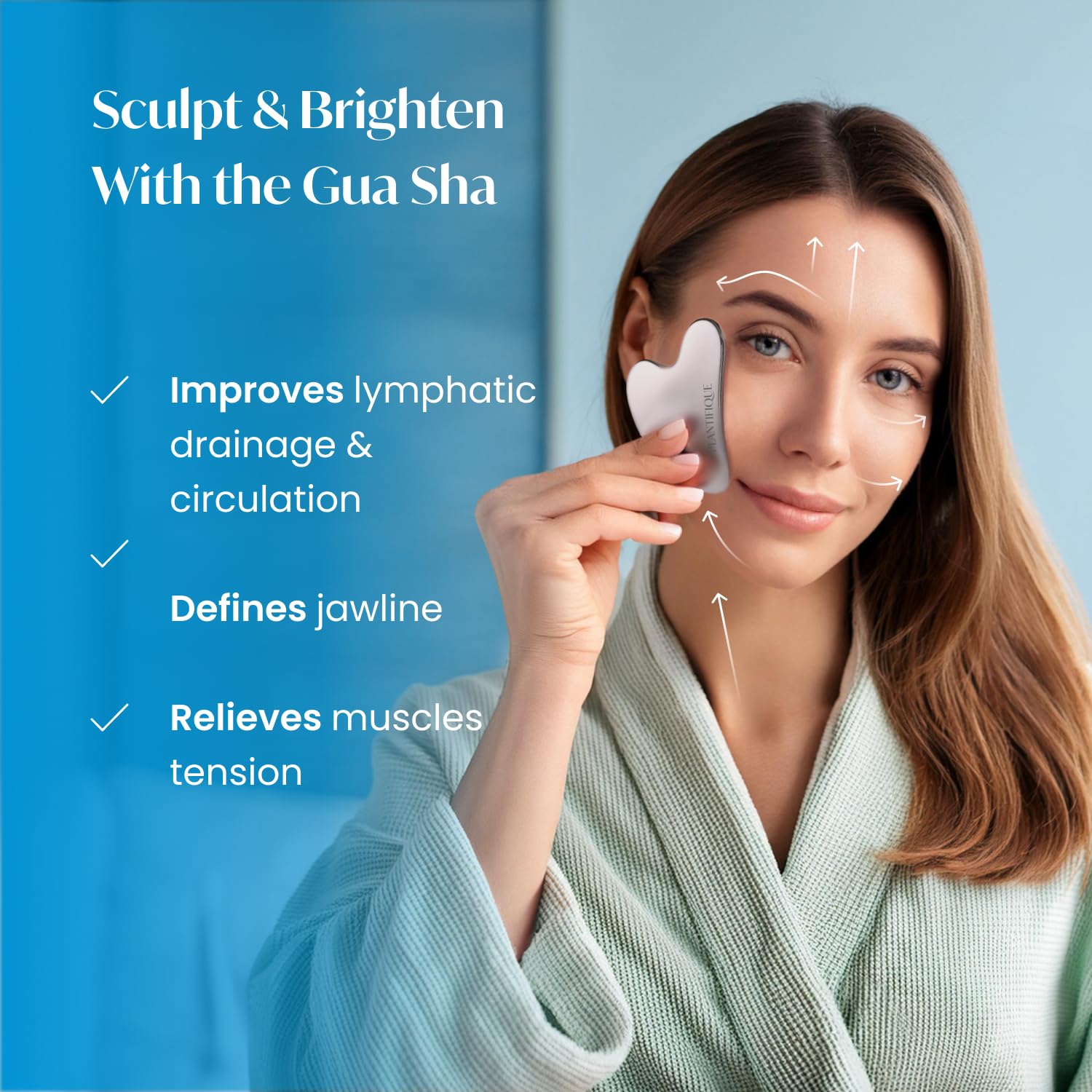 PLANTIFIQUE Stainless Steel Gua Sha Facial Tool for Skin Massage & Anti-Aging - Korean Vitamin C Face Serum with Collagen & Peptides - Ultimate Hydration for Glowing Skin - Perfect for Daily Skincare Routine, Spa Treatment & Self-Care Rituals