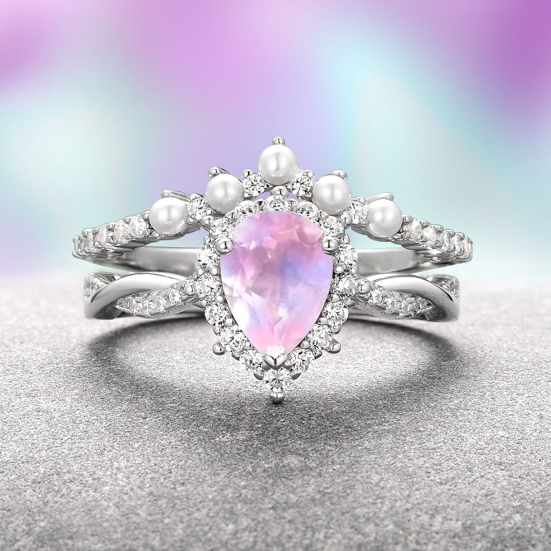 Briar Rose Quartz & Pearl Sterling Silver Ring Set for Women - Elegant Jewelry Gift for Valentine's Day, Anniversary & Special Occasions