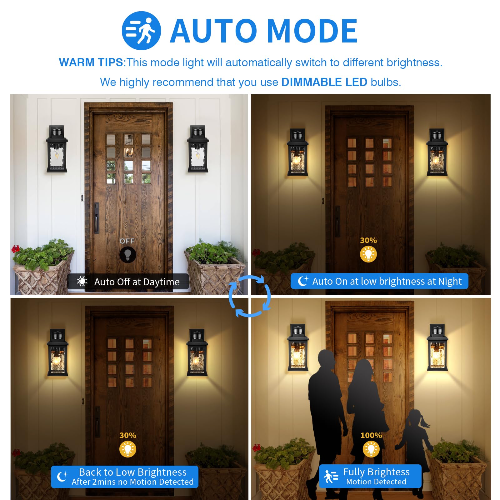 VIANIS Motion Sensor Outdoor Porch Lights - Dusk to Dawn Wall Lantern, Waterproof & Anti-Rust Matte Black Exterior Light Fixture for House, Patio, Garage - Perfect for Entryway Lighting, Backyard Security, and Front Door Illumination