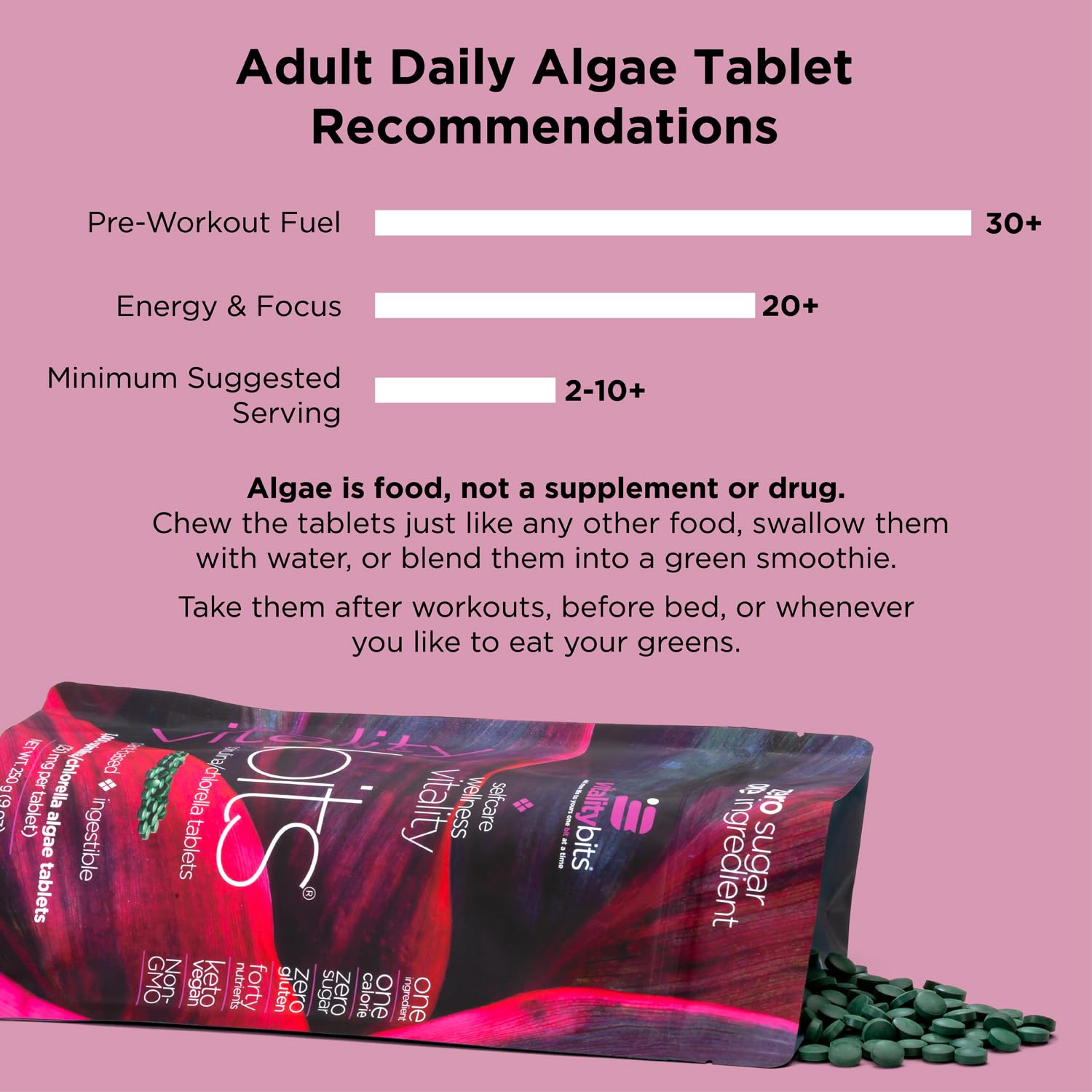 VITALITYbits Organic Spirulina & Chlorella Tablets - Algae Superfood for Energy, Beauty & Wellness - Vegan, Keto, Gluten-Free Supplement - 1000 Tablets - Perfect for Smoothies, Detox & Daily Nutrition Boost