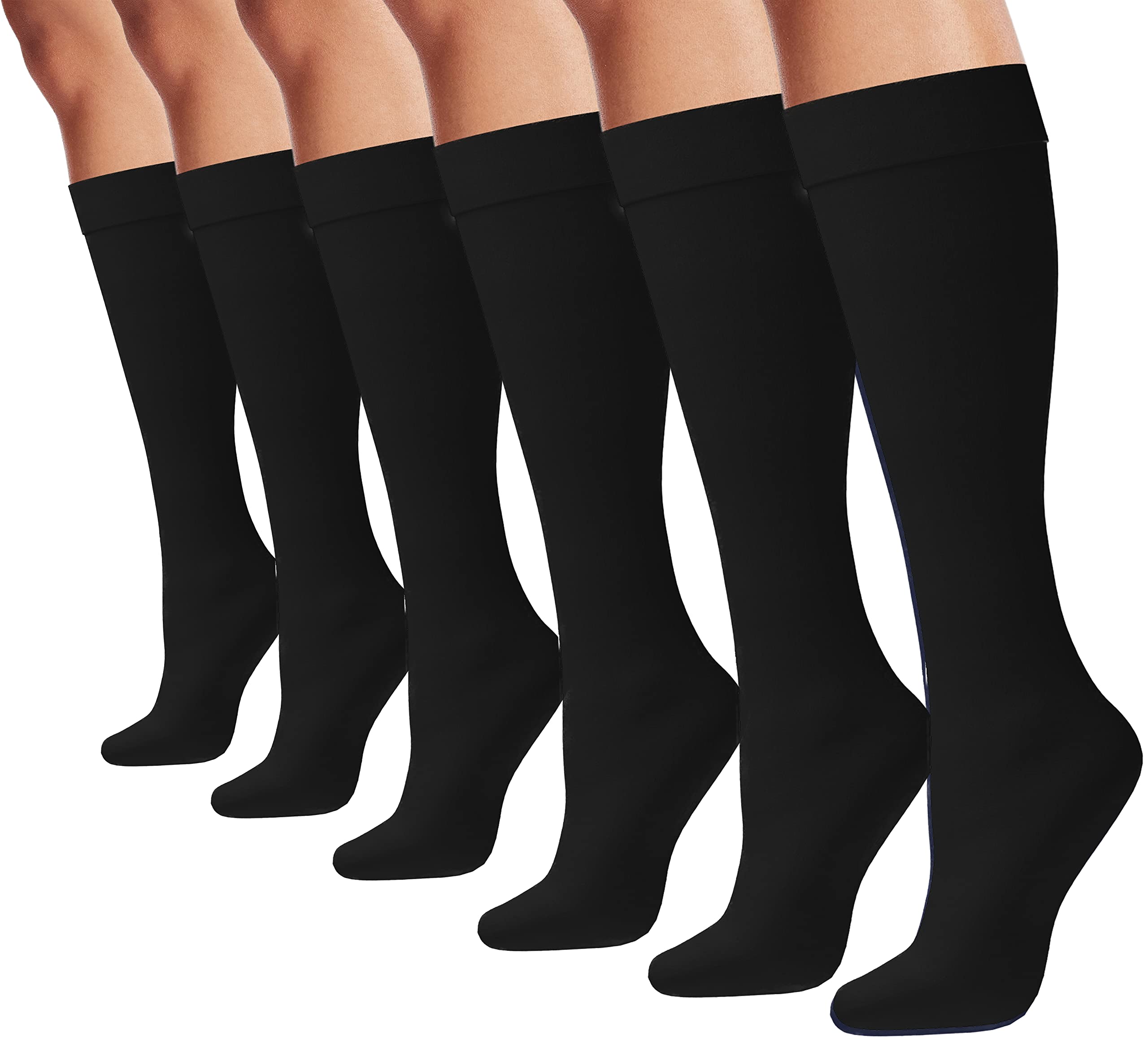 Winterlace Women's Knee High Trouser Socks - 6-Pack Silky Opaque Nylon Dress Socks with Stretch - Perfect for Office, Formal Wear & Winter Outfits