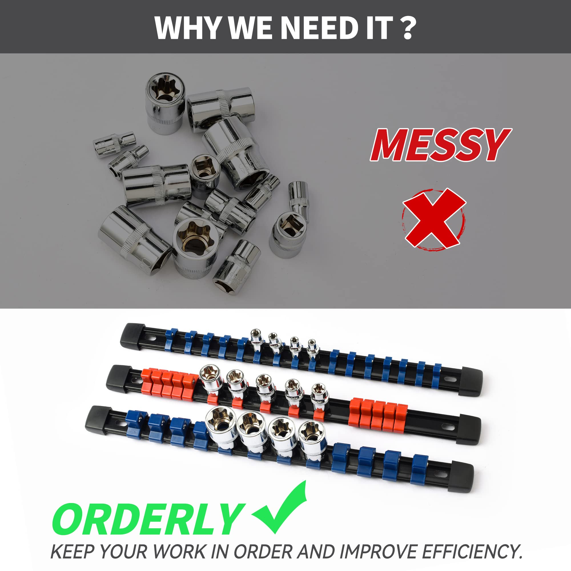 Premium 9-Piece Socket Organizer Set - ABS Plastic Tool Holder with 1/4