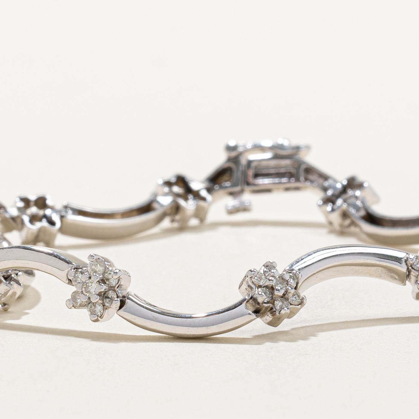 1.40ctw Diamond Floral Link Bracelet for Women - 7 Inch Adjustable Sterling Silver Jewelry for Wedding, Anniversary & Special Occasions