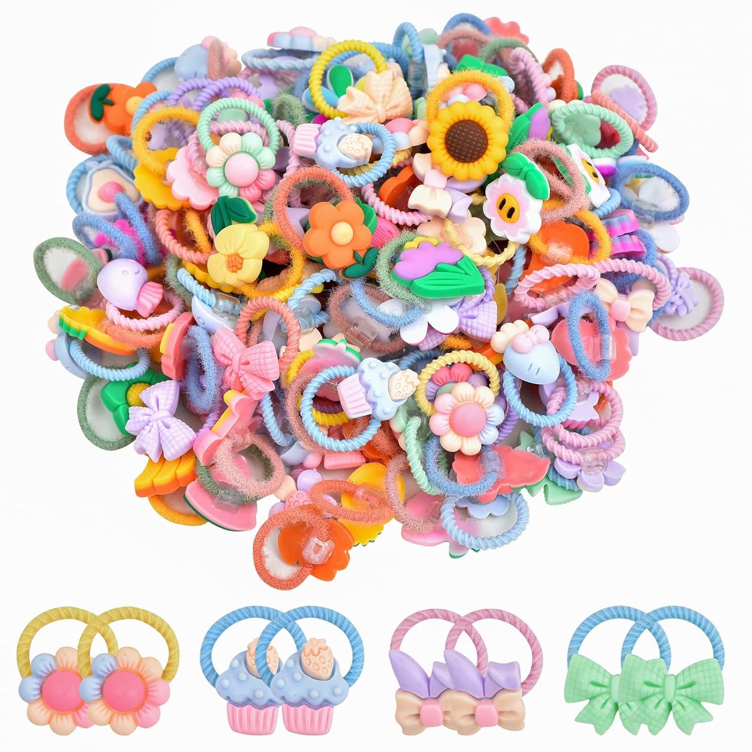 Neobaby Cute Hair Ties for Girls - 12 Pairs Colorful Elastic Ponytail Holders & Hair Accessories for Baby & Toddler (Random Designs) - Perfect for School, Playtime & Special Occasions