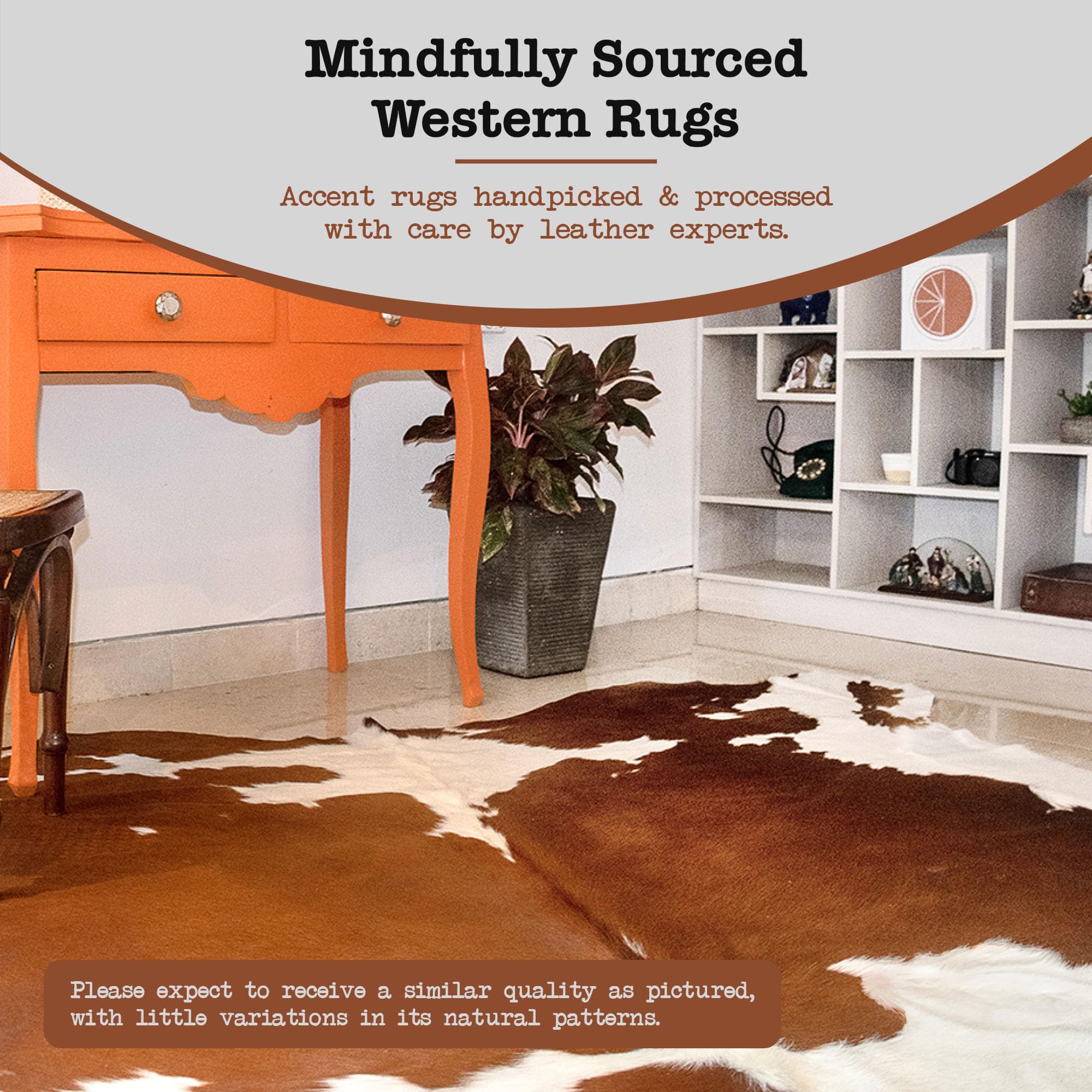 Authentic Brown & White Cowhide Rug - Genuine Natural Leather Hide Rugs for Living Room, Bedroom & Rustic Home Decor - Soft Durable Cow Skin Rug for Floor, Wall Decor & Cozy Interior Design
