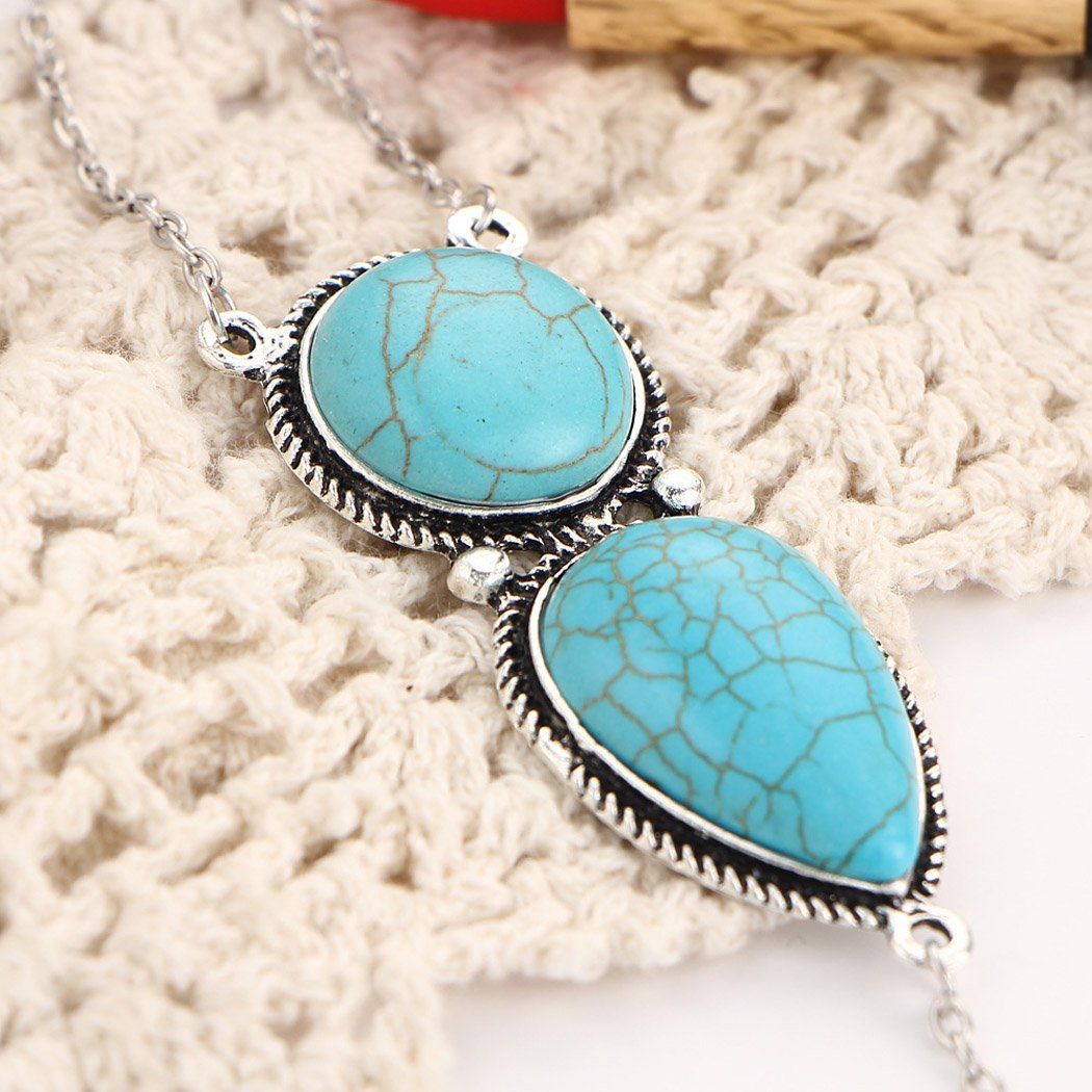 Boho Slave Bracelets for Women - Silver Turquoise Finger Ring Hand Chain Jewelry, Perfect for Summer Beach & Festival Fashion Accessories