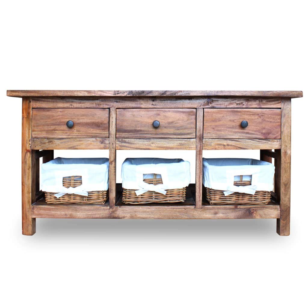 Rustic Reclaimed Wood Sideboard with 3 Drawers & 3 Removable Baskets - 39.4